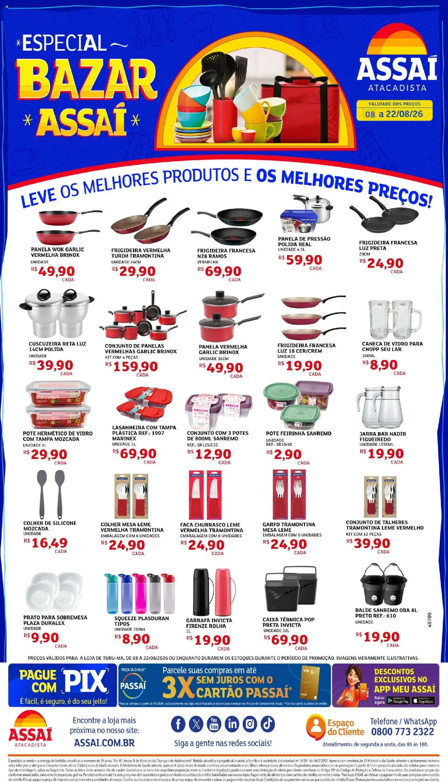Assaí Atacadista Folheto - válido de 08/08/2026 | Página: 1 | Produtos: Talheres, Mesa, Caneca, Pneus