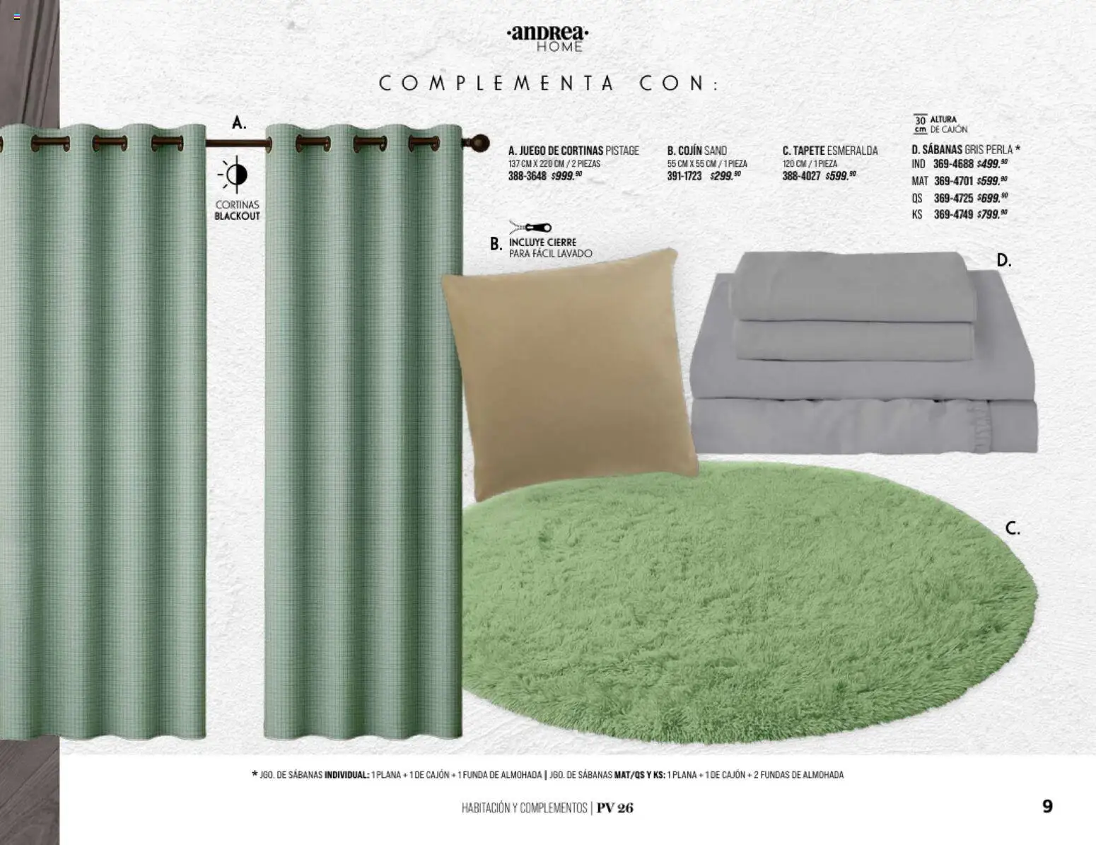 Nuevas ofertas de Andrea válidas en toda la República Mexicana desde el 25/01/2026. ¡Encuentra las mejores ofertas en Andrea catálogo Home! | Página: 9 | Productos: Funda, Funda de almohada, Almohada, Cortinas