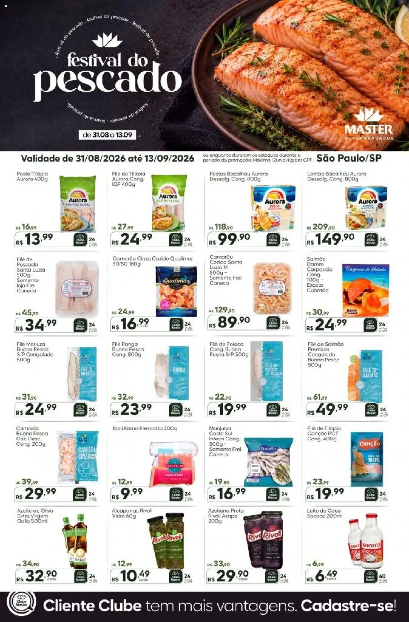 Master Folheto - válido de 31/08/2026 | Página: 1 | Produtos: Lombo, Leite, Camarão, Azeite de oliva