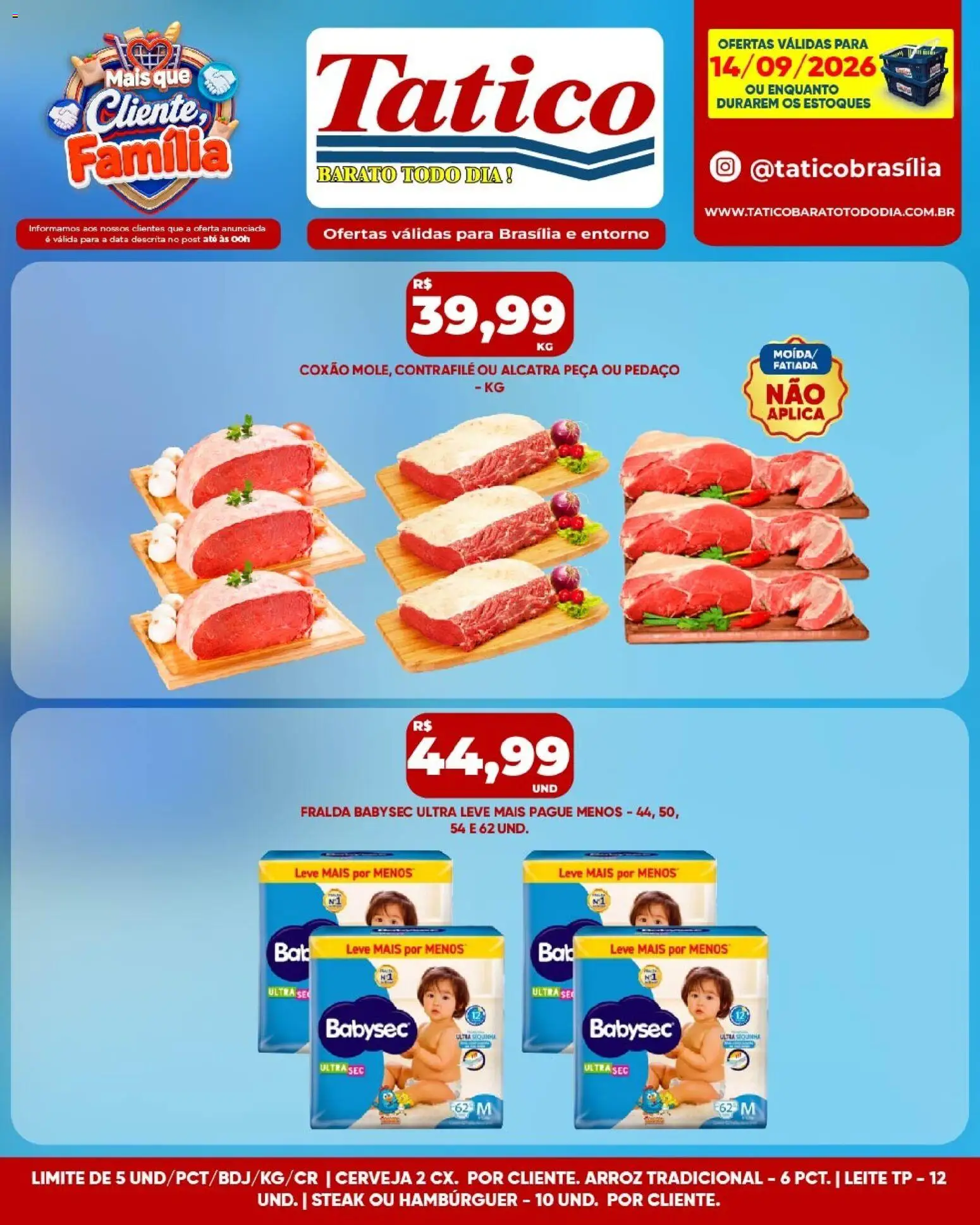 Tatico Folheto - válido de 14/09/2026 | Página: 14 | Produtos: Steak, Alcatra, Leite, Cerveja
