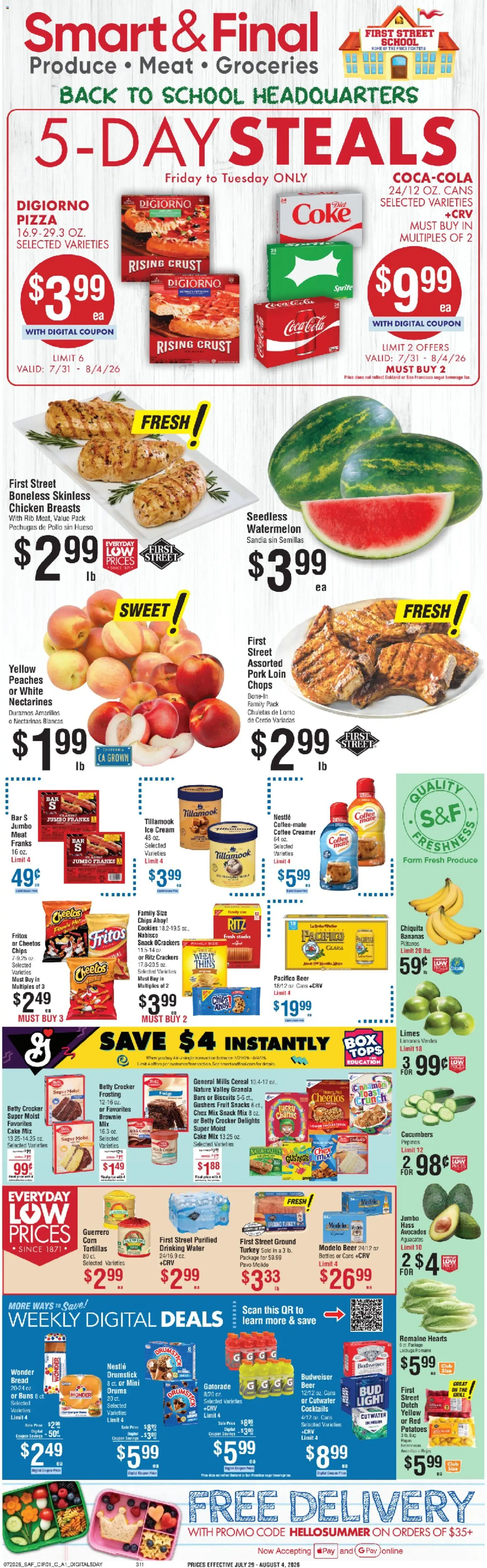 Smart & Final Weekly Ad - valid from 07/31/2026 | Page: 1 | Products: Peaches, Bread, Cookies, Cucumbers
