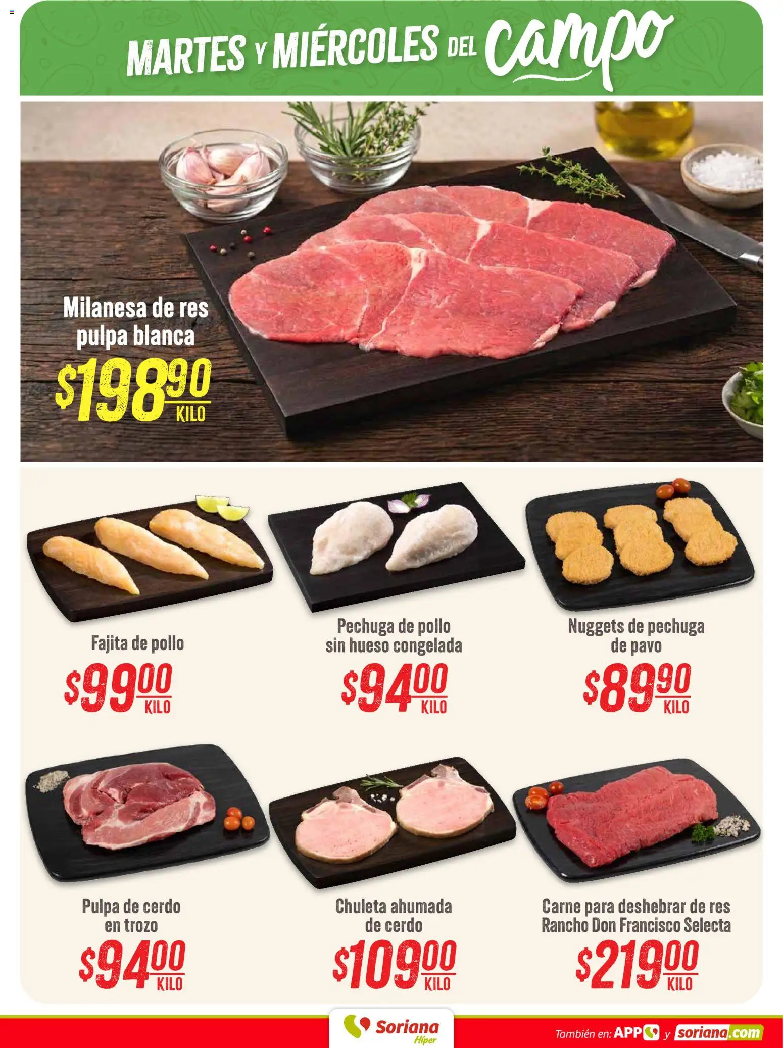 Nuevas ofertas de Soriana válidas en toda la República Mexicana desde el 04/08/2026. ¡Encuentra las mejores ofertas en Soriana Martes y Miércoles del Campo Híper: Ver, Tab, Chis, Camp, Yuc y Q. Roo! | Página: 4 | Productos: Pollo, Milanesa, Cerdo, Res