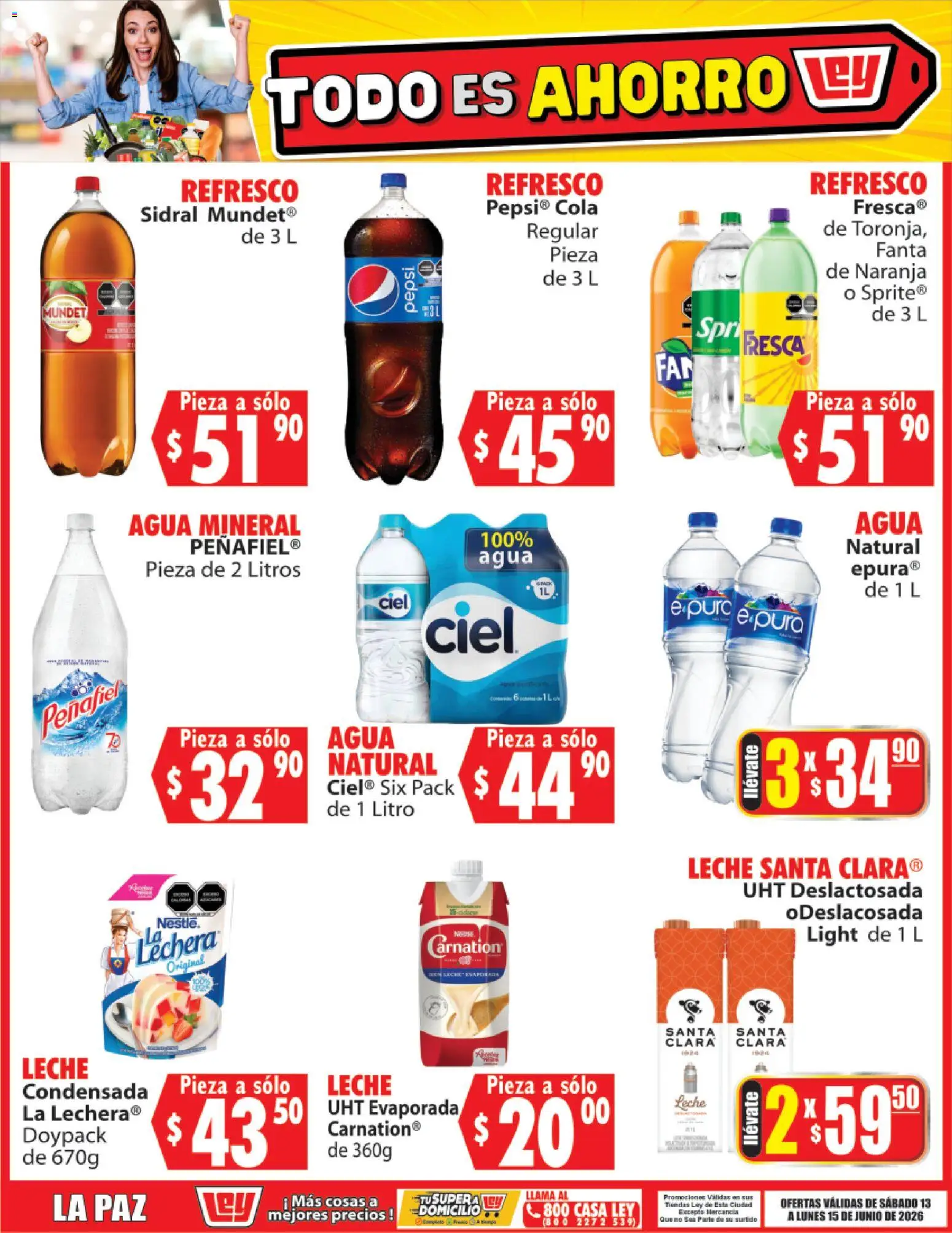 Nuevas ofertas de Casa Ley válidas en toda la República Mexicana desde el 13.06.2026. ¡Encuentra las mejores ofertas en Casa Ley folleto Todo es ahorro! | Página: 6 | Productos: Refresco, Agua, Leche