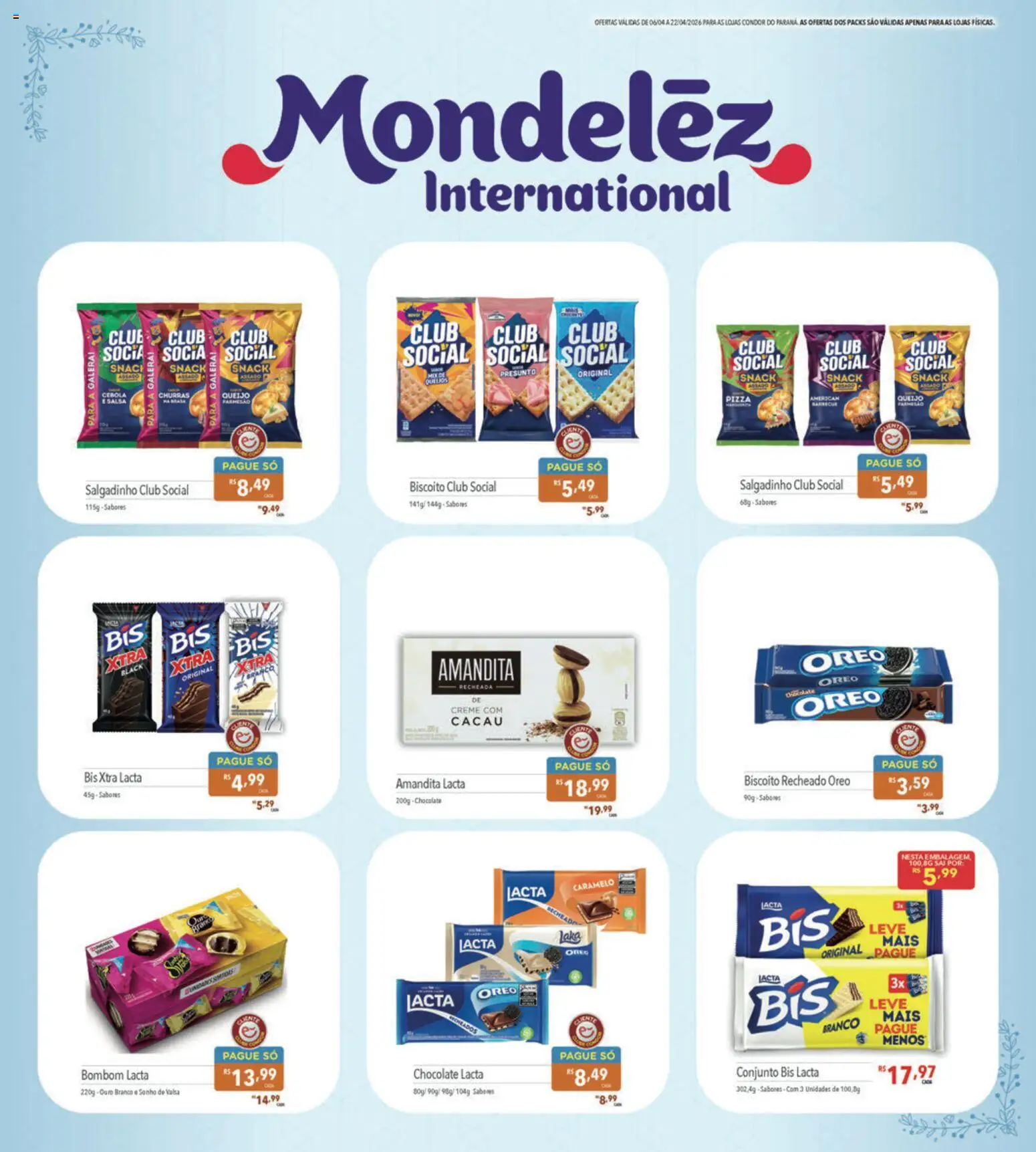 Supermercados Condor Folheto - válido de 06.04.2026 | Página: 6 | Produtos: Cebola, Queijo, Biscoito recheado, Bombom