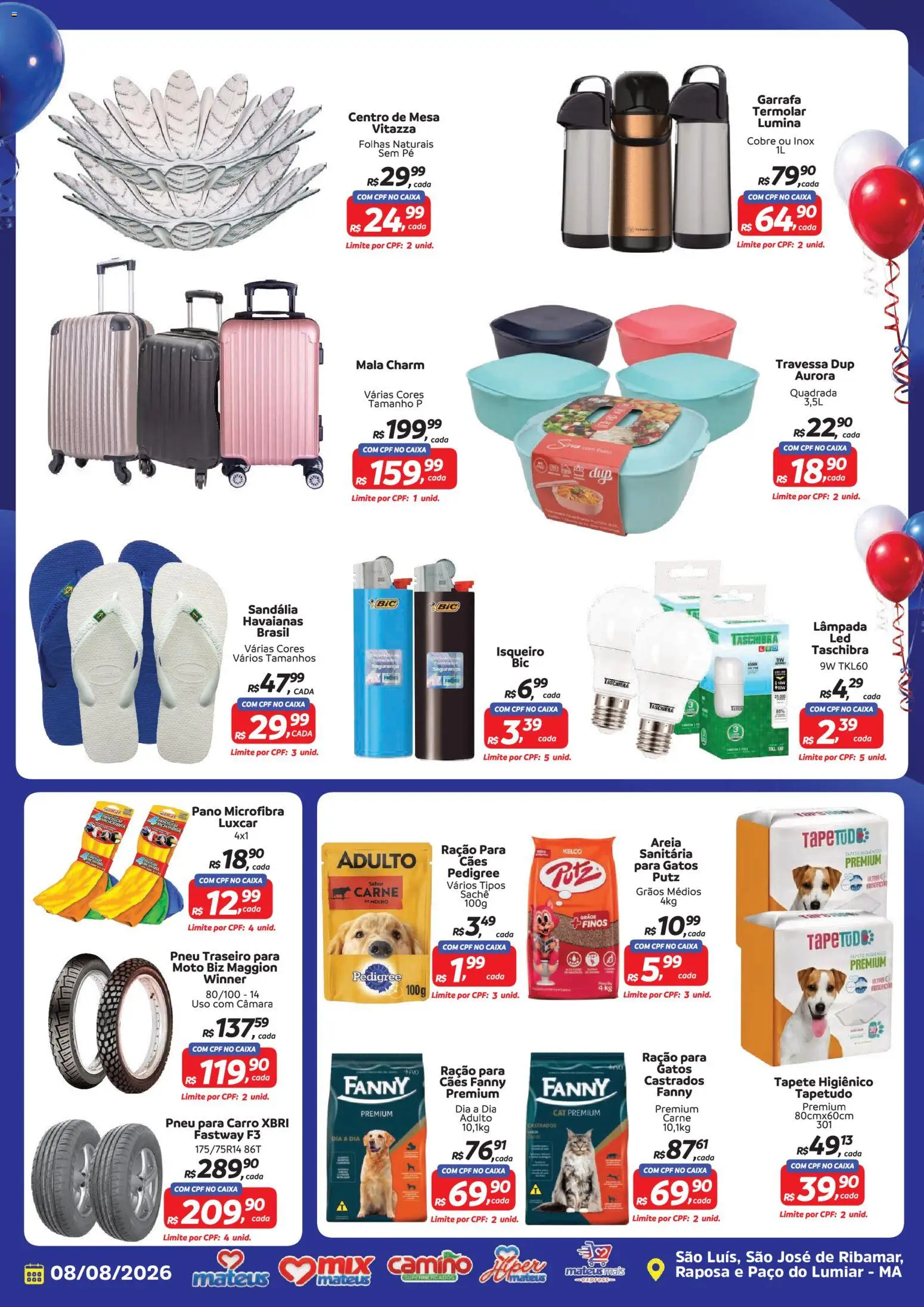 Mateus Folheto - válido de 08/08/2026 | Página: 8 | Produtos: Areia, Tapete higiênico, Ração para gatos, Ração