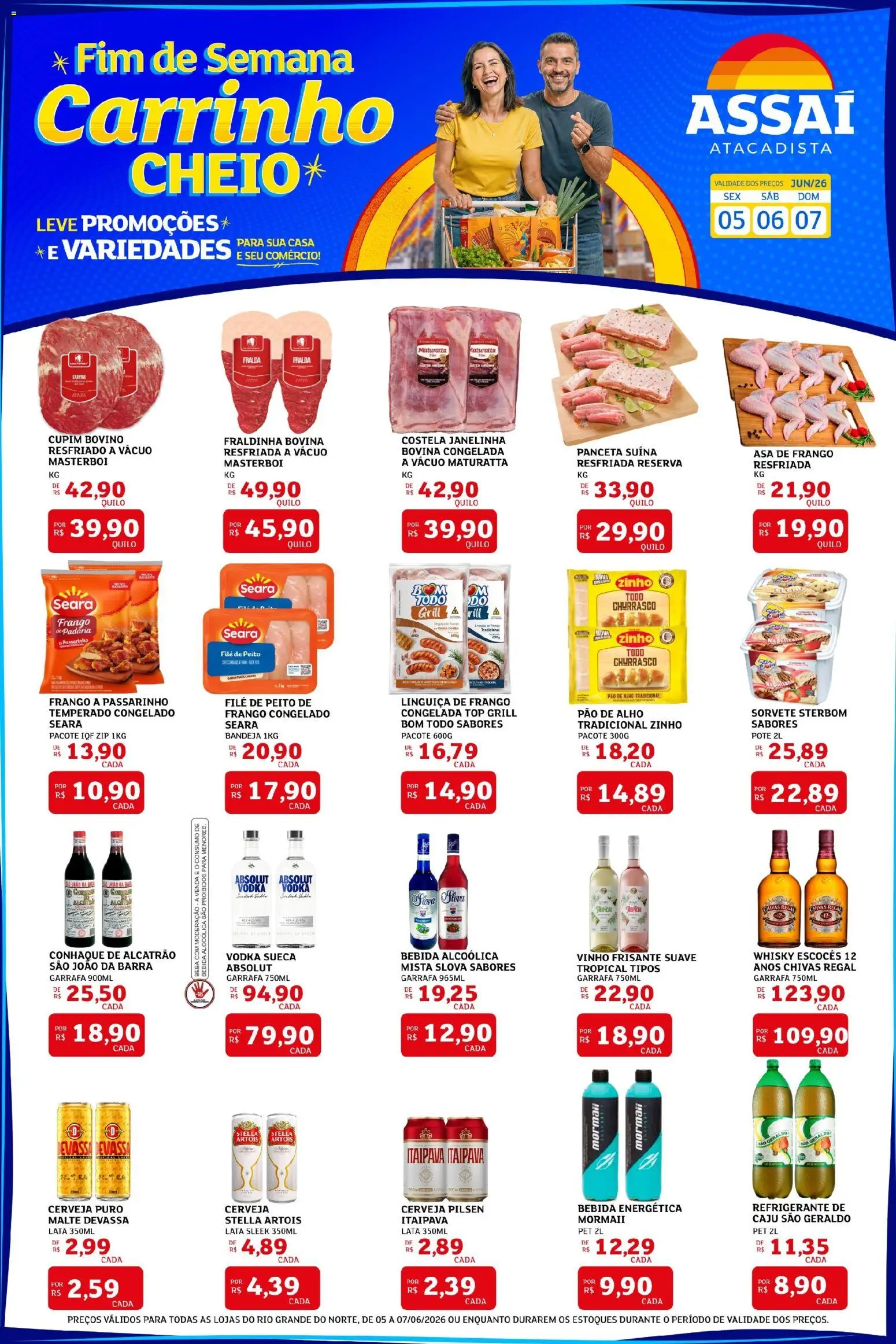 Assaí Atacadista Folheto - válido de 05.06.2026 | Página: 1 | Produtos: Conhaque, Asa de frango, Pão, Bandeja