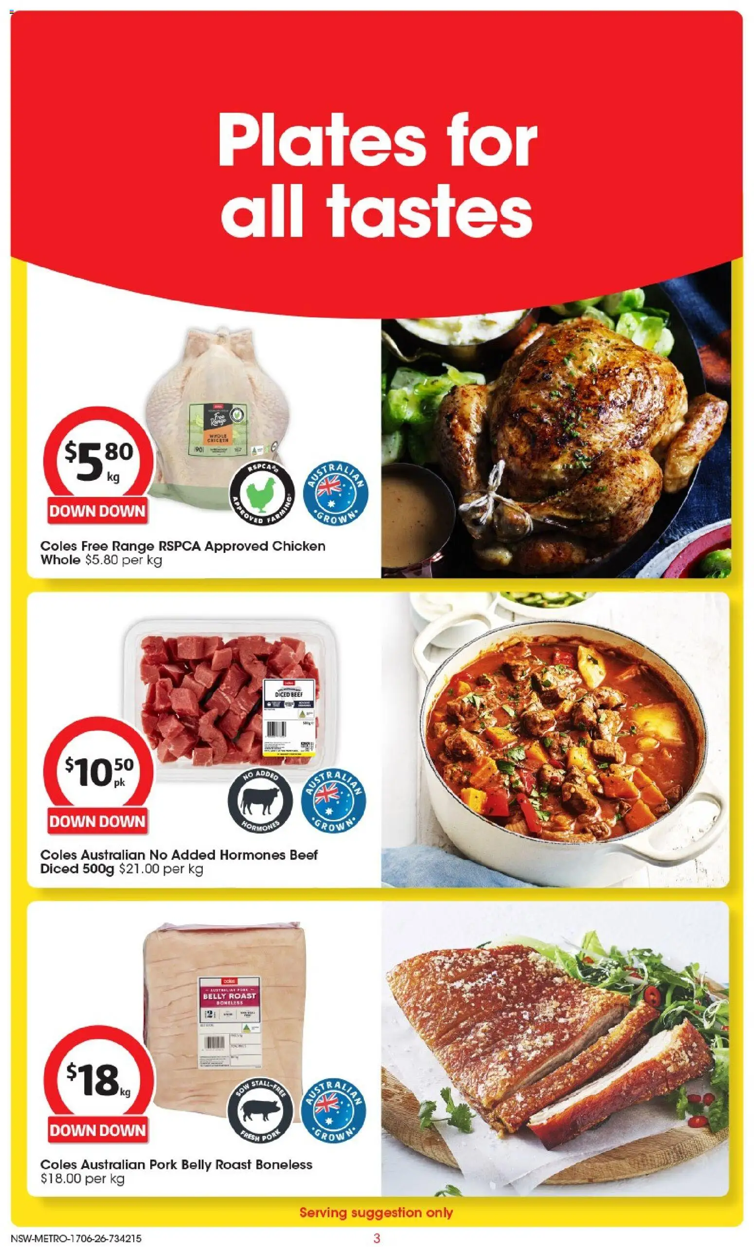 Coles catalogue - valid from 17.06.2026 | Page: 3 | Products: Chicken, Pork, Beef