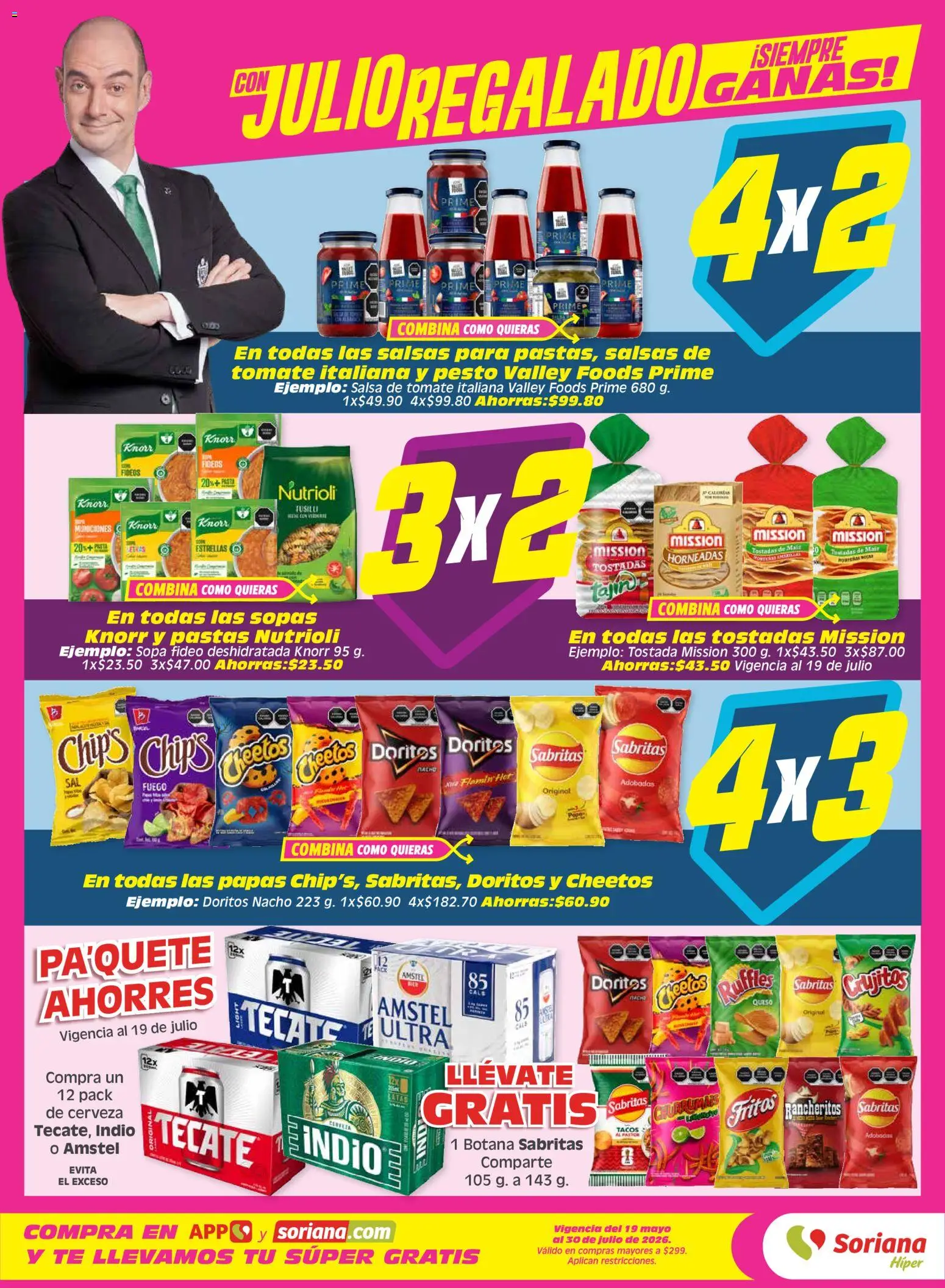 Nuevas ofertas de Soriana válidas en toda la República Mexicana desde el 17/07/2026. ¡Encuentra las mejores ofertas en Soriana Julio Regalado Híper Nacional! | Página: 2 | Productos: Queso, Pasta, Té, Salsa de tomate