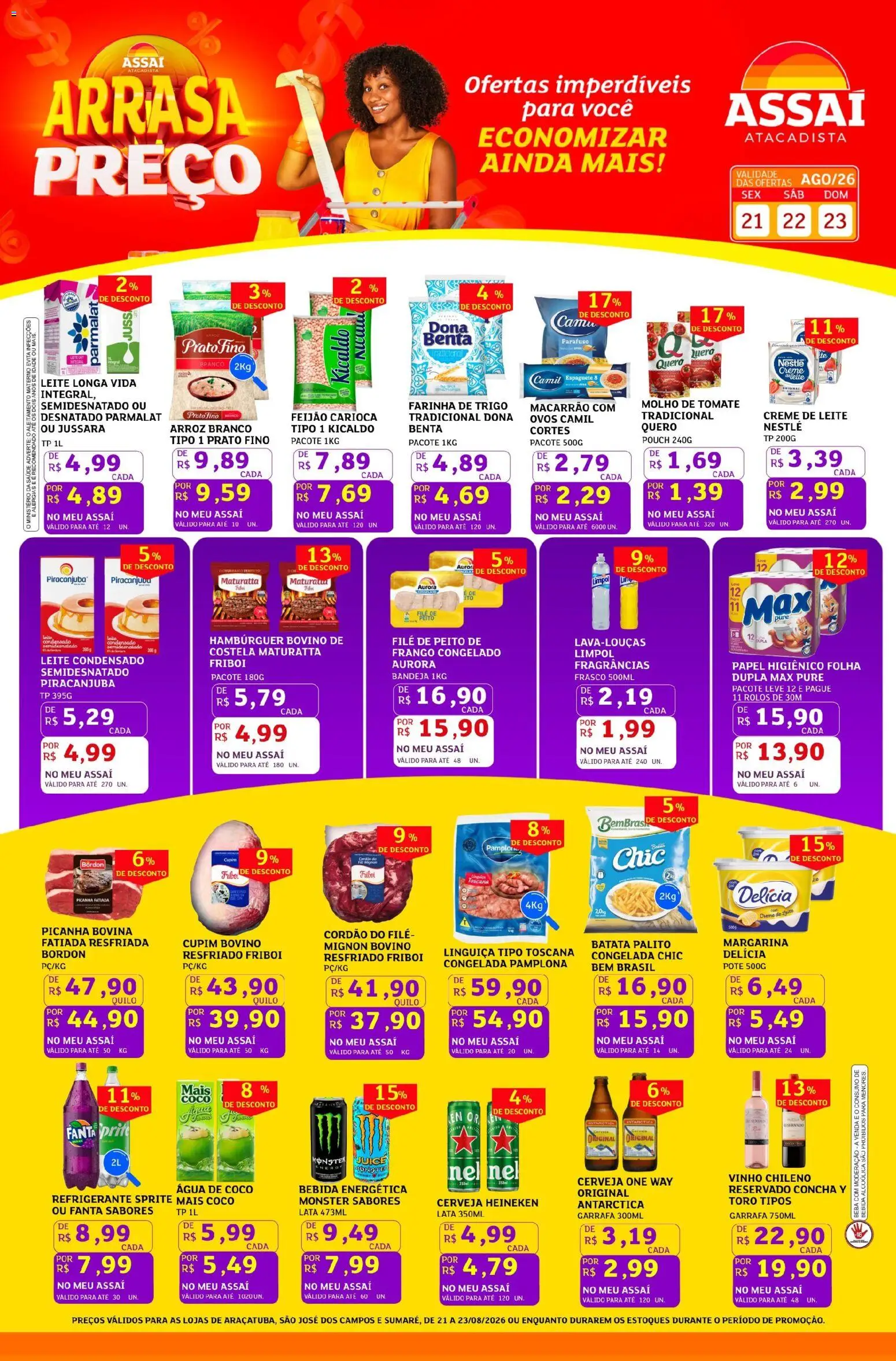 Assaí Atacadista Folheto - válido de 21/08/2026 | Página: 1 | Produtos: Farinha, Linguiça, Monster, Margarina