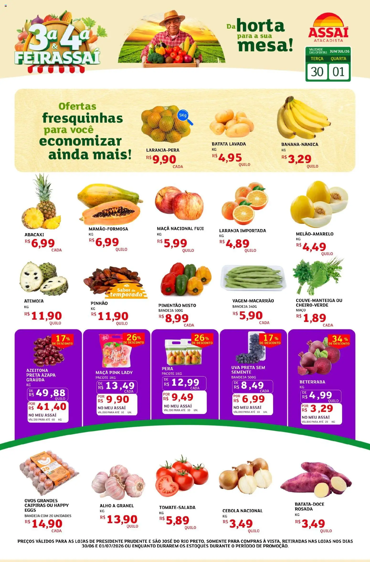 Assaí Atacadista Folheto - válido de 30/06/2026 | Página: 1 | Produtos: Pimentão, Mesa, Ovos, Abacaxi