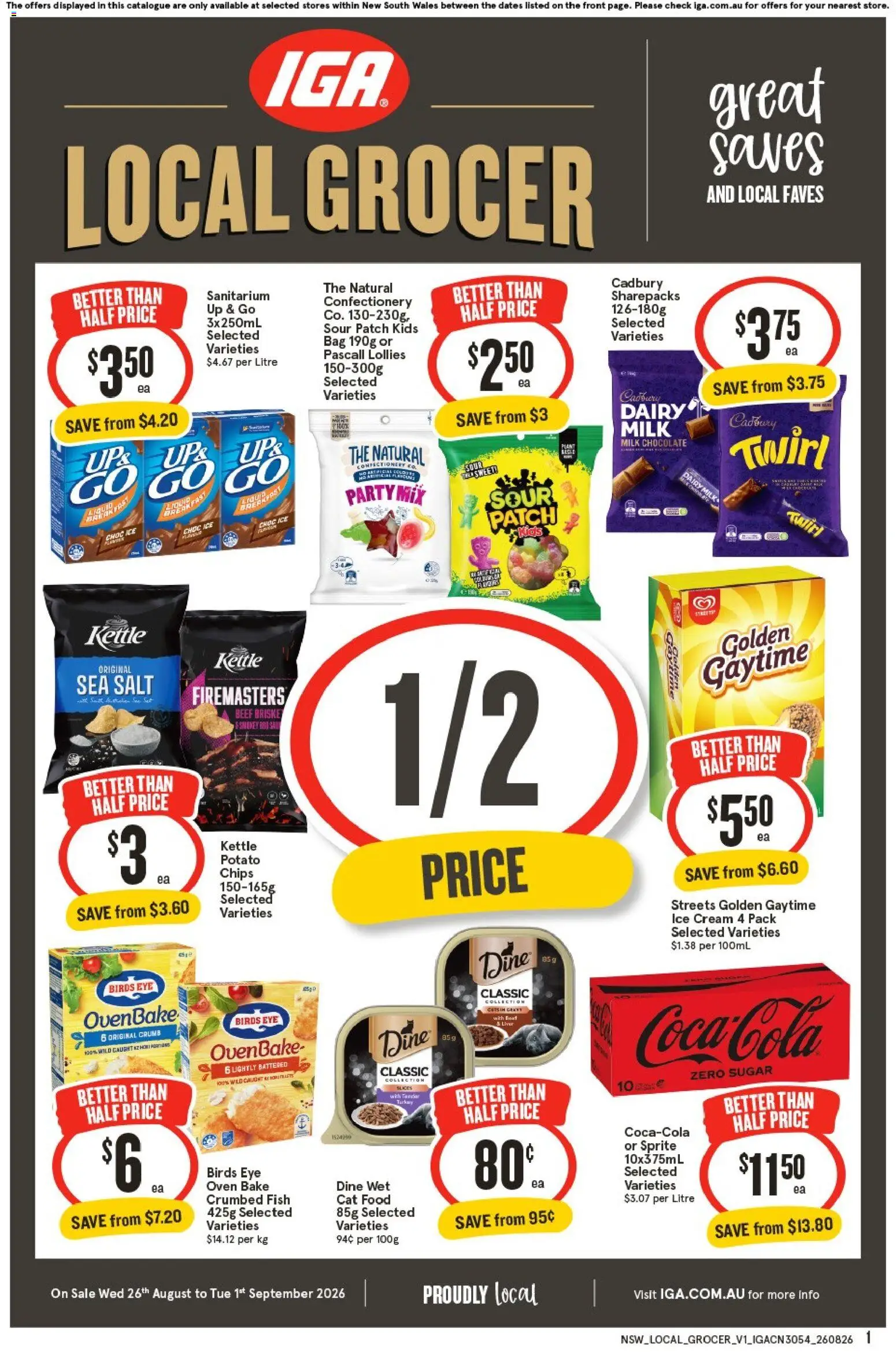 IGA catalogue - valid from 26/08/2026 | Page: 1 | Products: Liver, Fish, Ice cream, Up & go