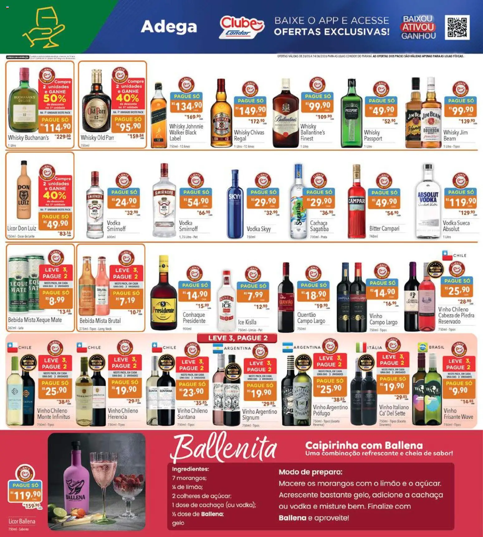 Supermercados Condor Folheto - válido de 26.05.2026 | Página: 20 | Produtos: Licor, Leite, Morangos, Vodka