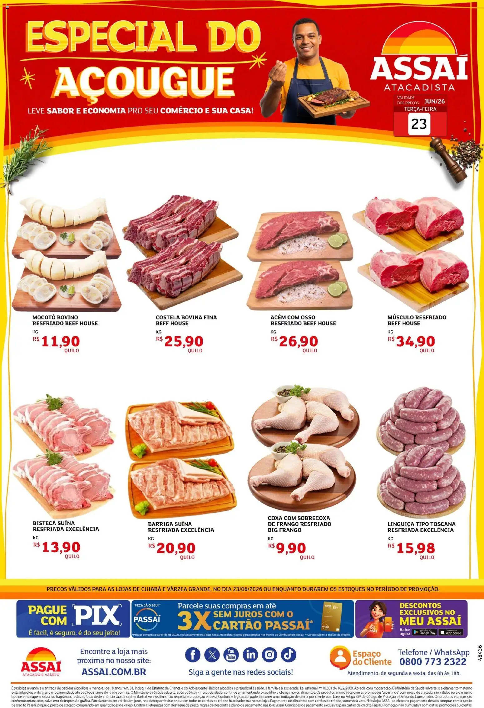Assaí Atacadista Folheto - válido de 23/06/2026 | Página: 1 | Produtos: Linguiça, Base, Bebida, Frango