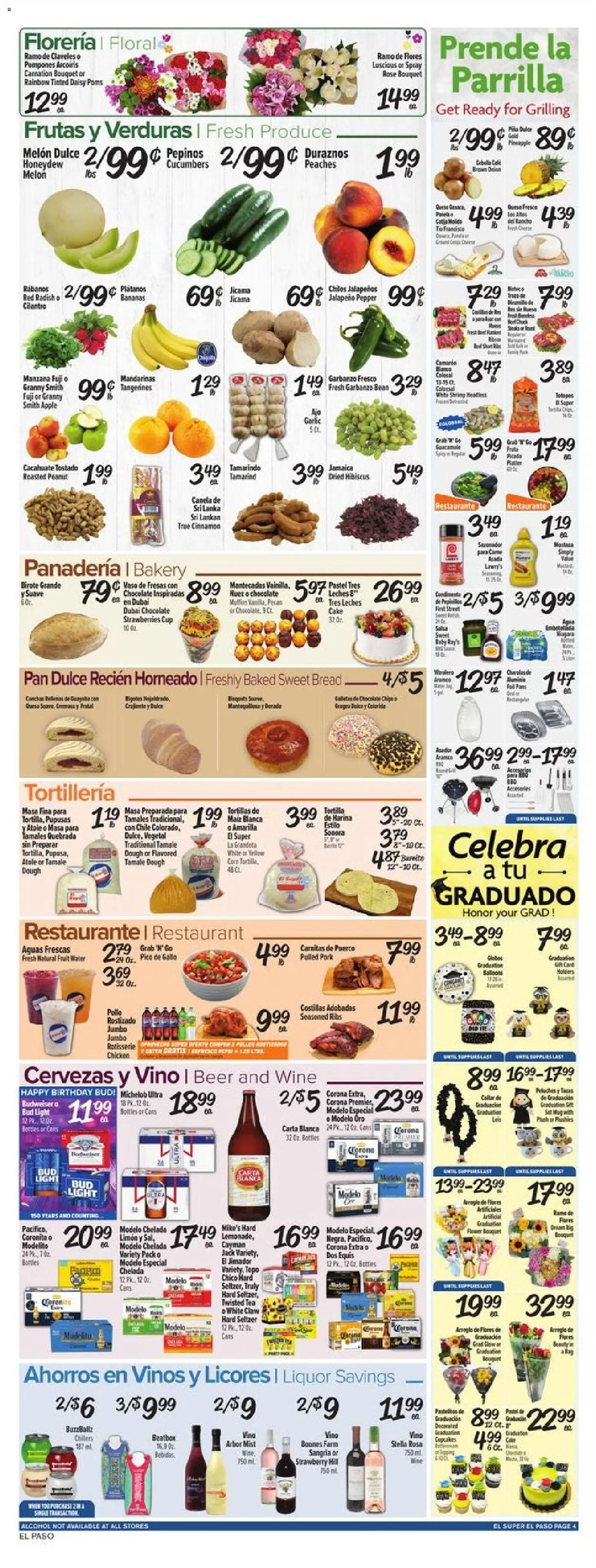 El Super Weekly Ad - TX - valid from 13.05.2026 | Page: 4 | Products: Pan, Wine, Strawberries, Water