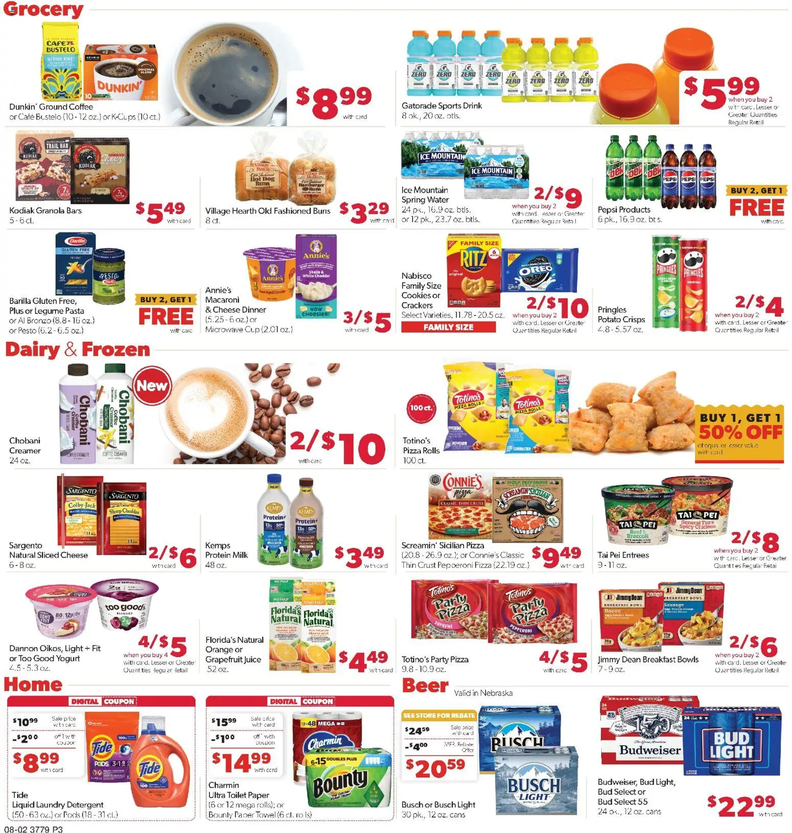 Family Fare Weekly Ad - NE - valid from 08/02/2026 | Page: 3 | Products: Chicken, Coffee, Toilet paper, Cookies