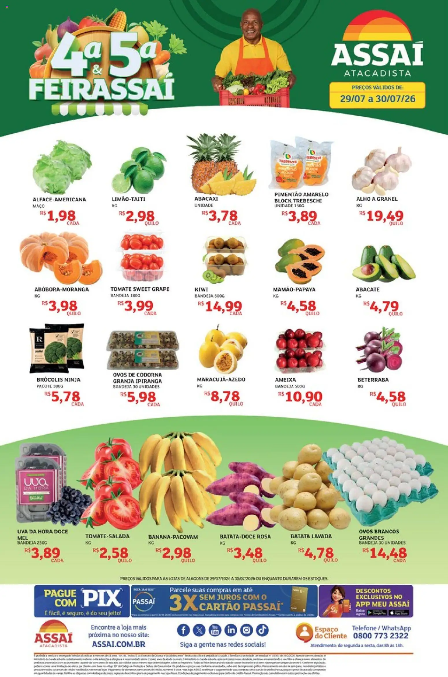 Assaí Atacadista Folheto - válido de 29/07/2026 | Página: 1 | Produtos: Ovos, Brócolis, Batata, Ovos de codorna