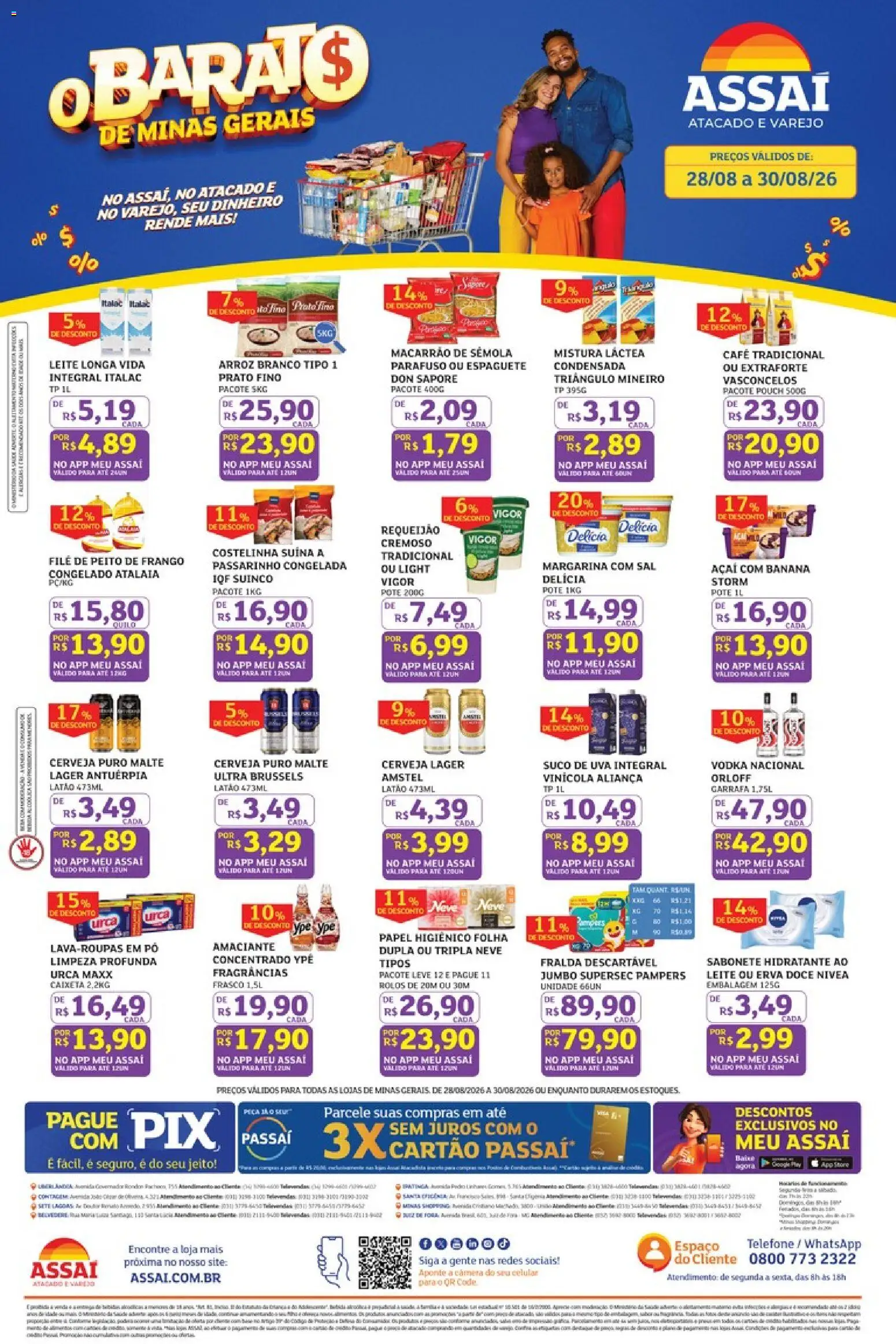 Assaí Atacadista Folheto - válido de 28/08/2026 | Página: 1 | Produtos: Cerveja, Doce, Amaciante, Peito de frango