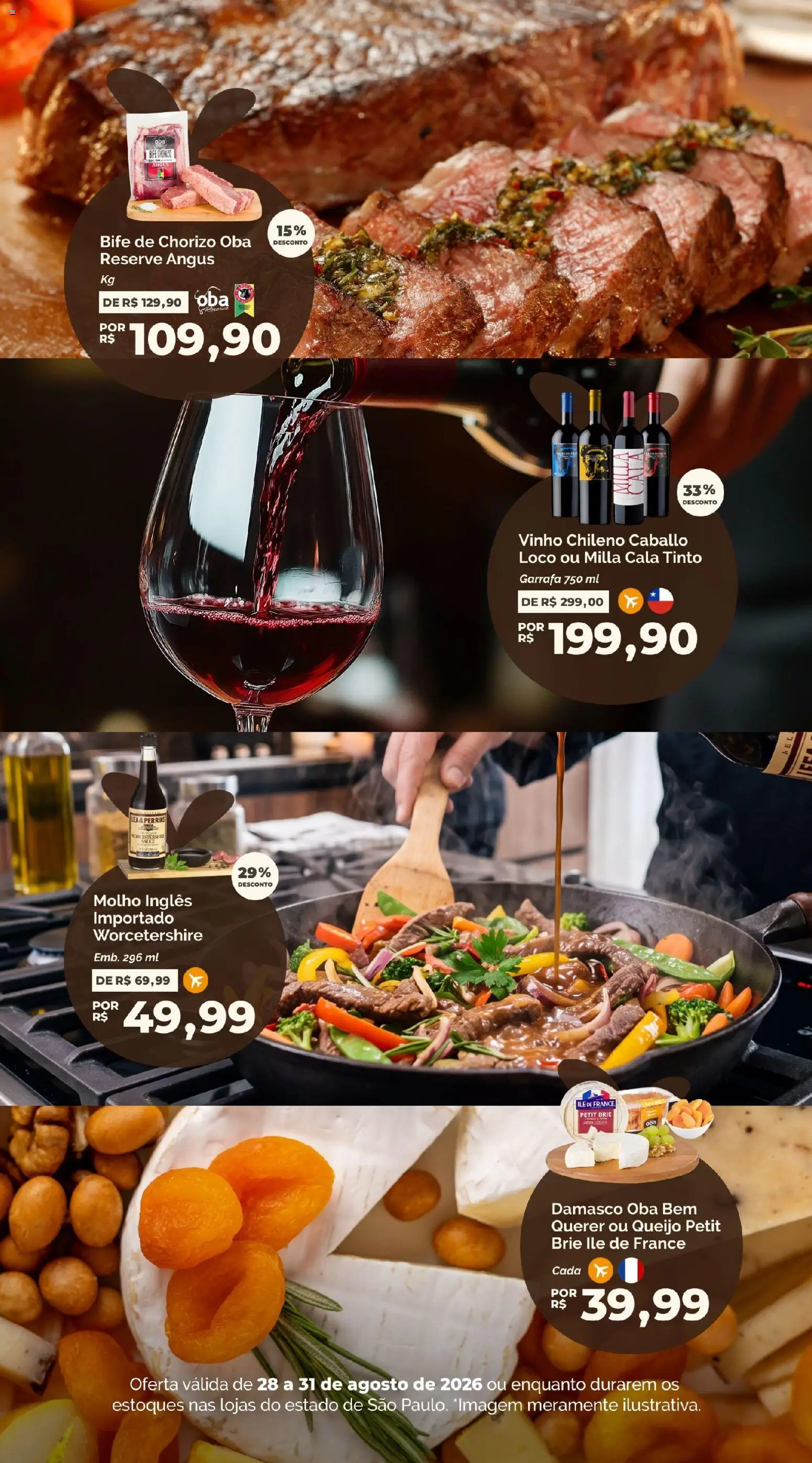 Oba Hortifruti Folheto - válido de 28/08/2026 | Página: 2 | Produtos: Damasco, Molho inglês, Vinho, Brie