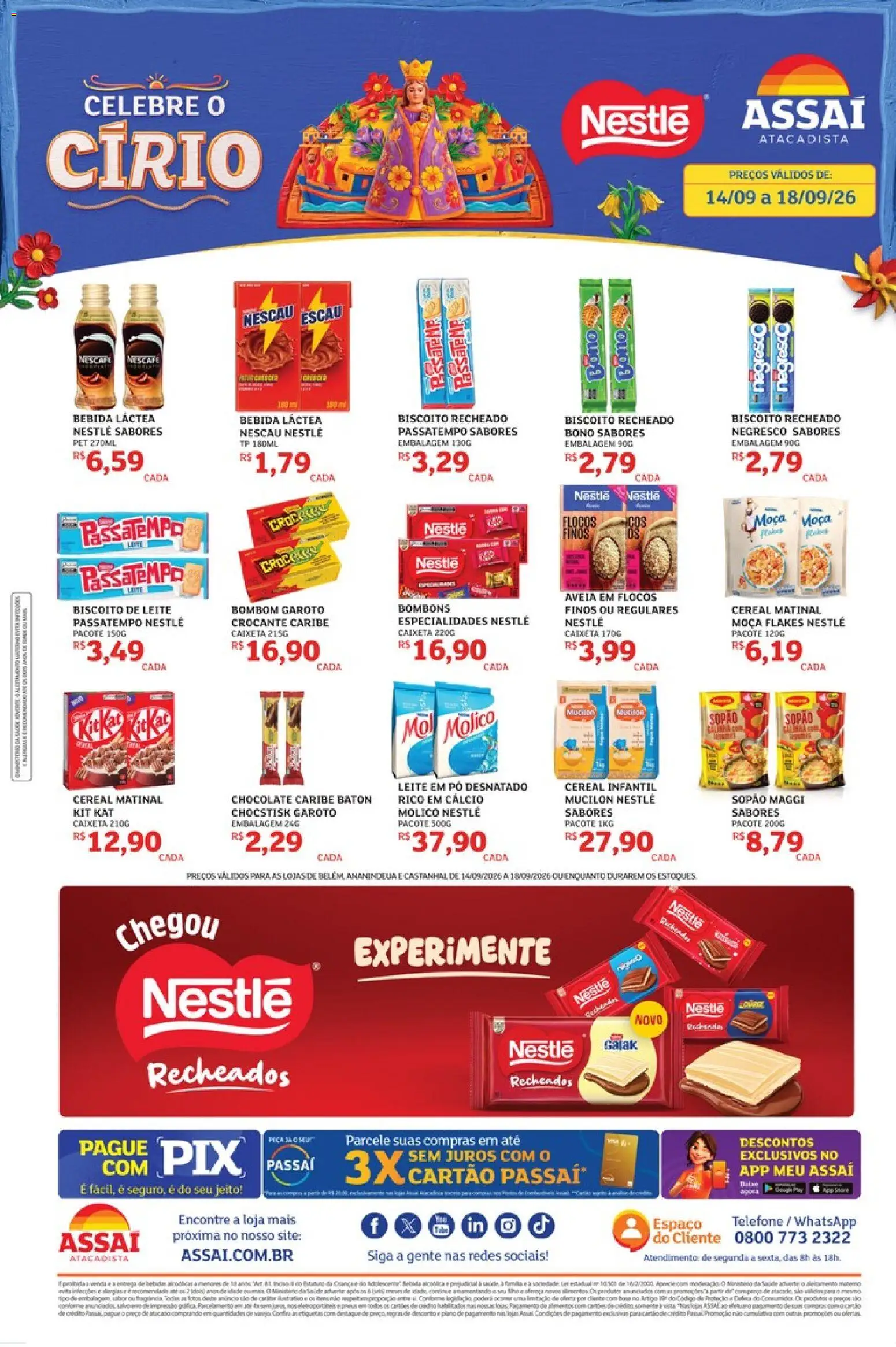Assaí Atacadista Folheto - válido de 14/09/2026 | Página: 1 | Produtos: Leite, Chocolate, Telefone, Bombom