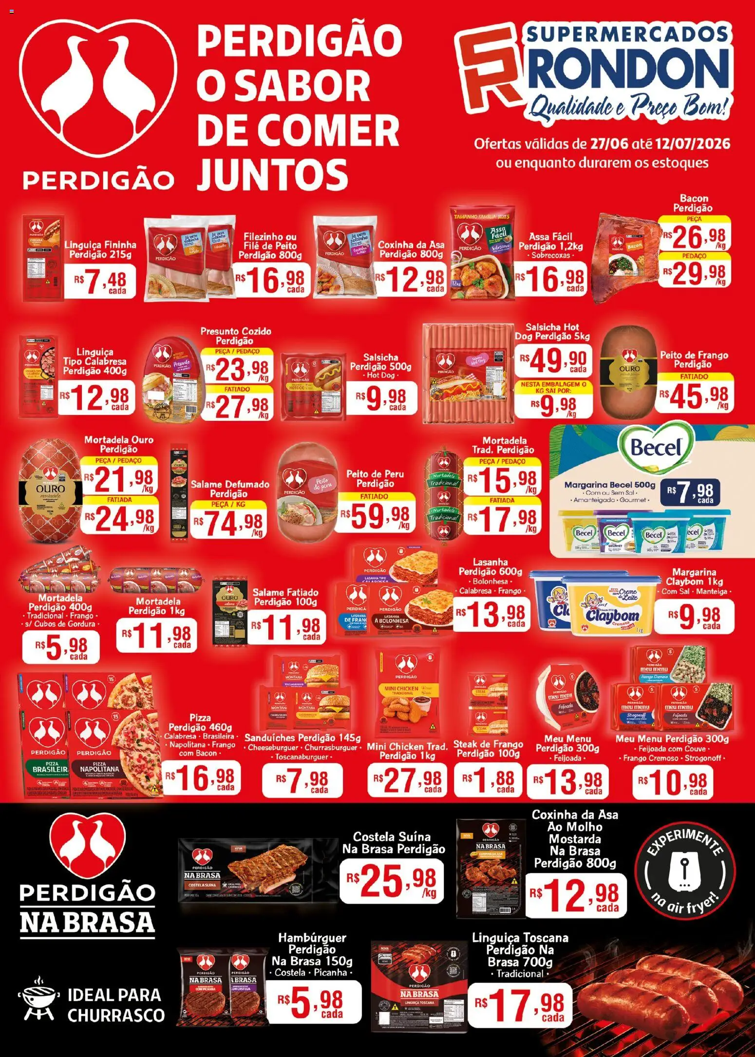 Supermercados Rondon Folheto - válido de 27/06/2026 | Página: 1 | Produtos: Presunto, Mortadela, Lasanha, Margarina