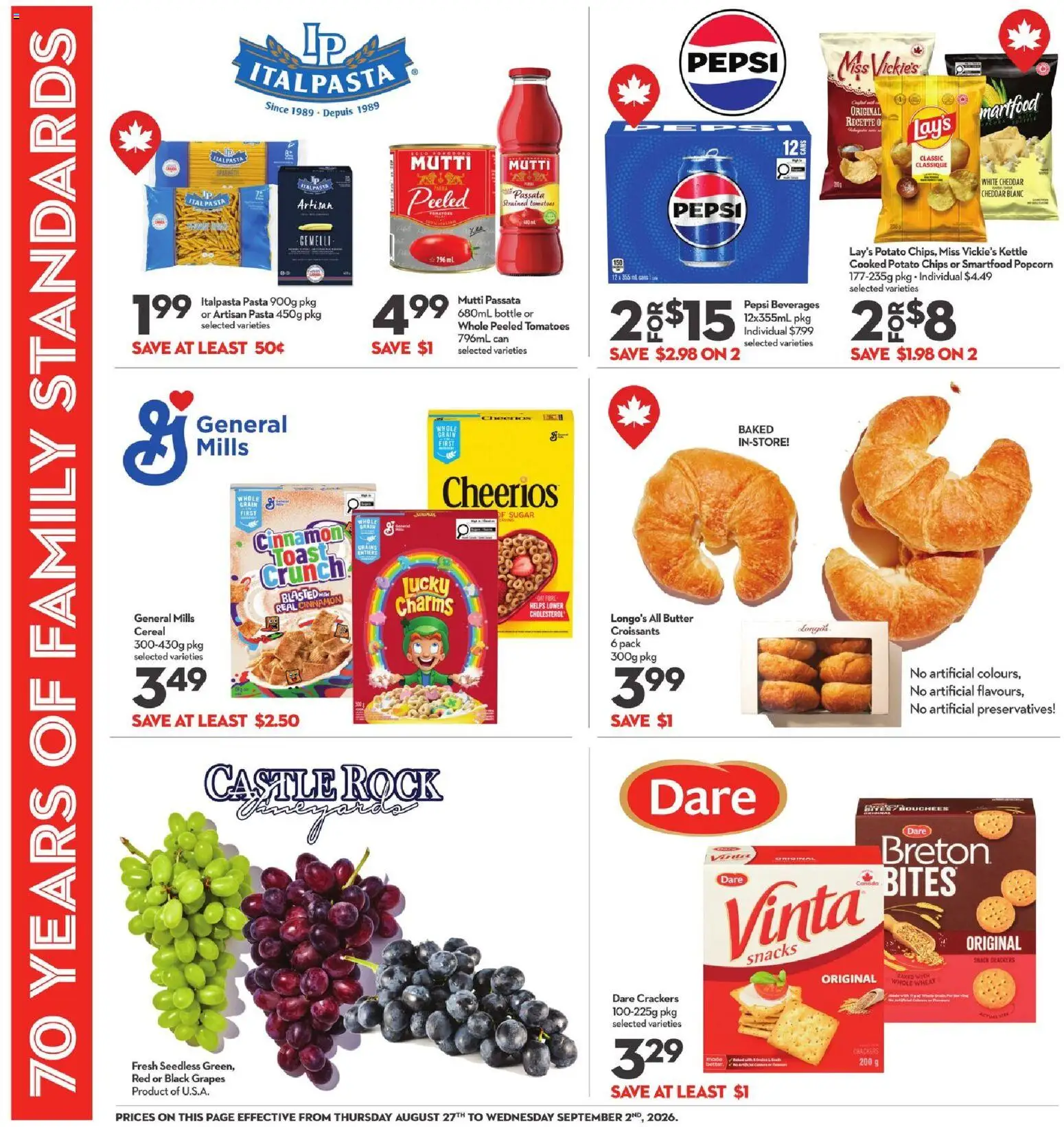 Longo's flyer valid from Sep 3, 2026 | Page: 12 | Products: Toast, Pepsi, Grains, Tomatoes