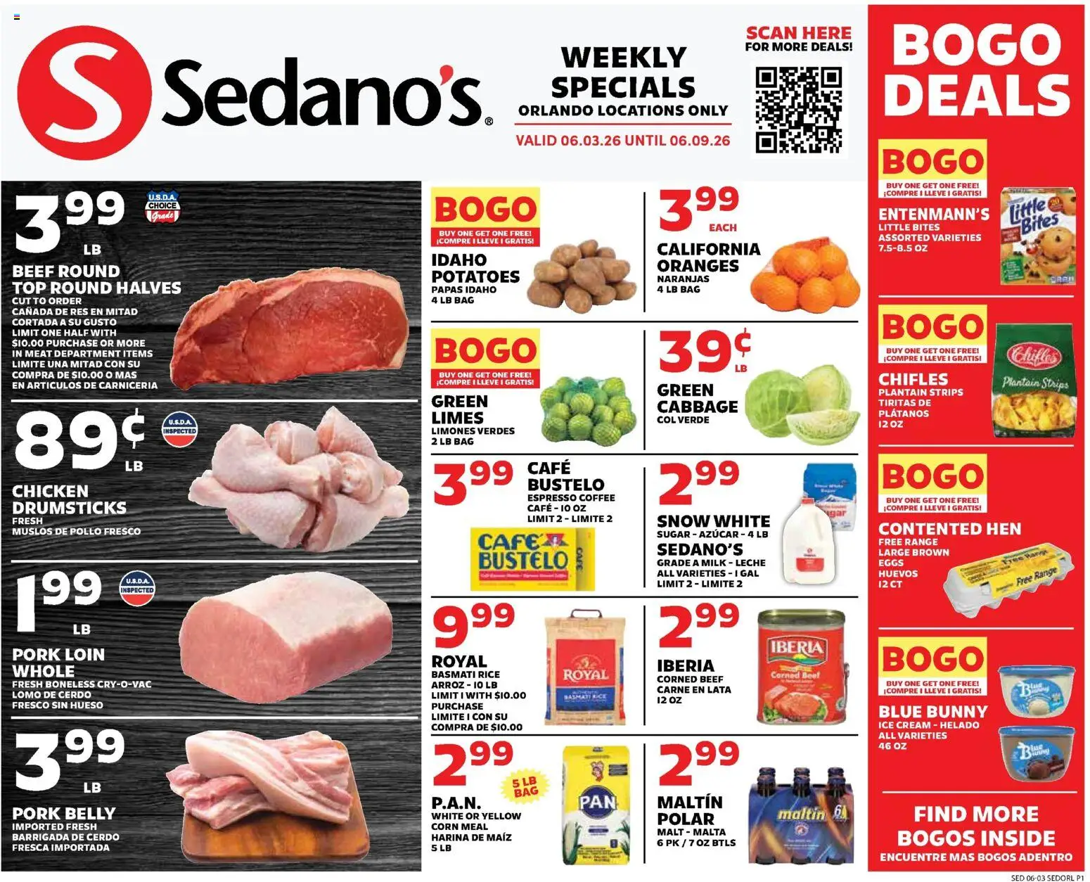 Sedano's Weekly Ad - valid from 03.06.2026 | Page: 1 | Products: Milk, Pork, Ice cream, Sugar