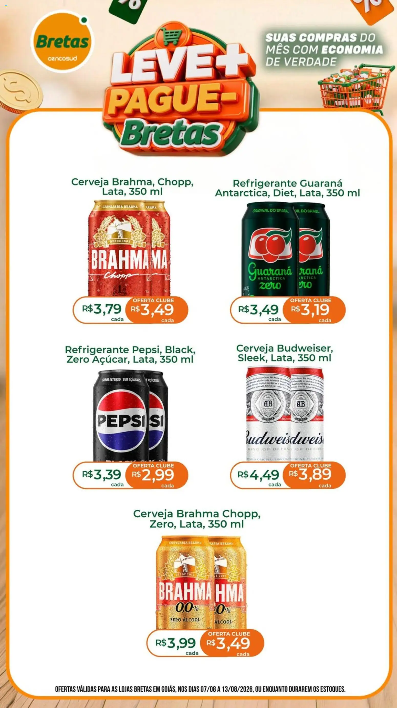 Bretas Folheto - válido de 07/08/2026 | Página: 4 | Produtos: Álcool, Pepsi, Guaraná, Cerveja