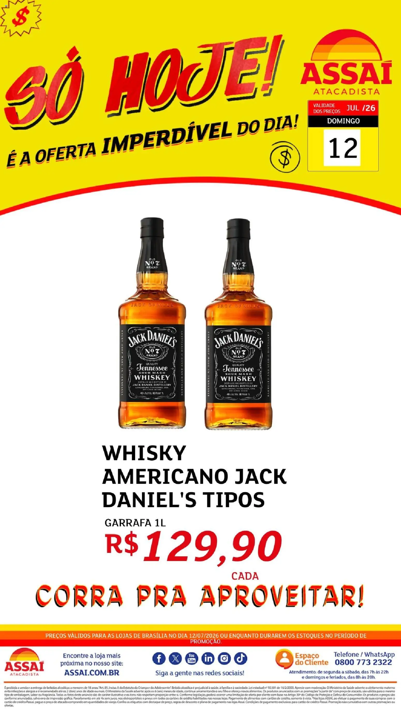 Assaí Atacadista Folheto - válido de 12/07/2026 | Página: 1 | Produtos: Whisky, Pneus, Base, Telefone