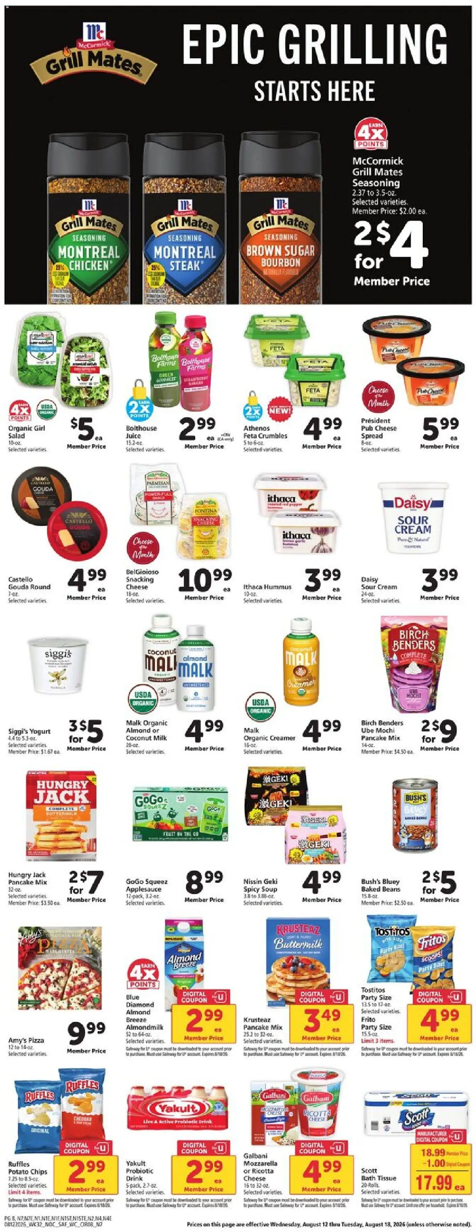 Safeway Weekly Ad - valid from 08/12/2026 | Page: 8 | Products: Potato chips, Milk, Ricotta, Hummus
