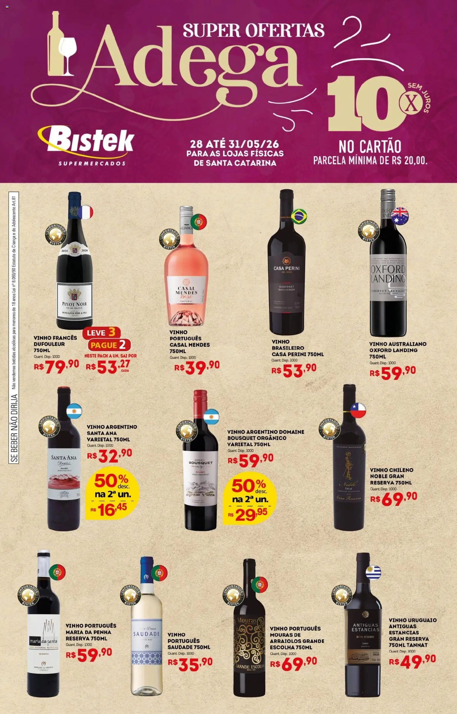 Bistek Supermercados Folheto - válido de 28.05.2026 | Página: 1 | Produtos: Vinho