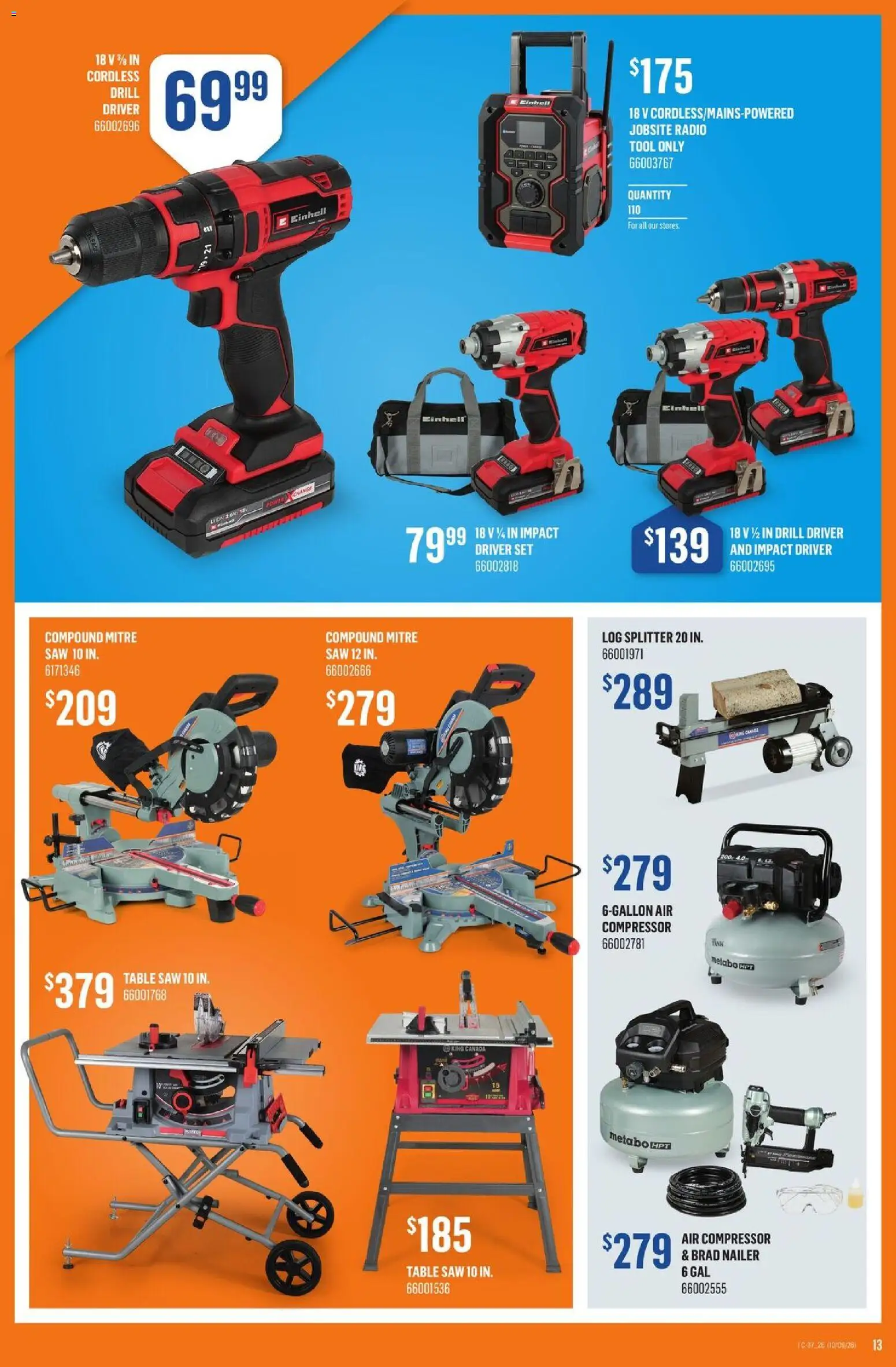 Canac flyer valid from Sep 10, 2026 | Page: 13 | Products: Radio, Compressor, Air compressor, Table
