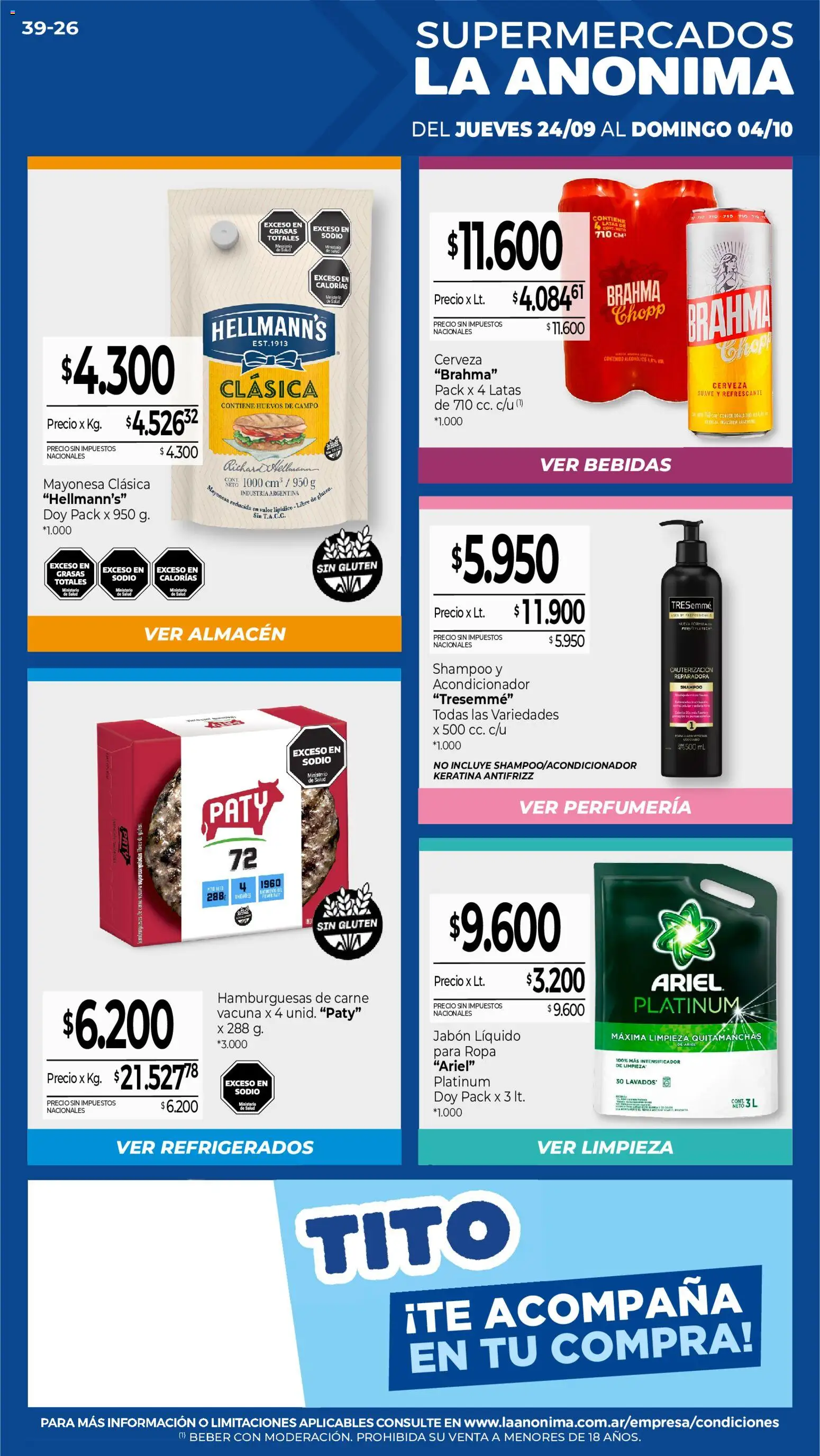 La Anonima catálogo │ válido desde el 24/09/2026 | Página: 1 | Productos: Bebidas, Mayonesa, Carne, Ropa