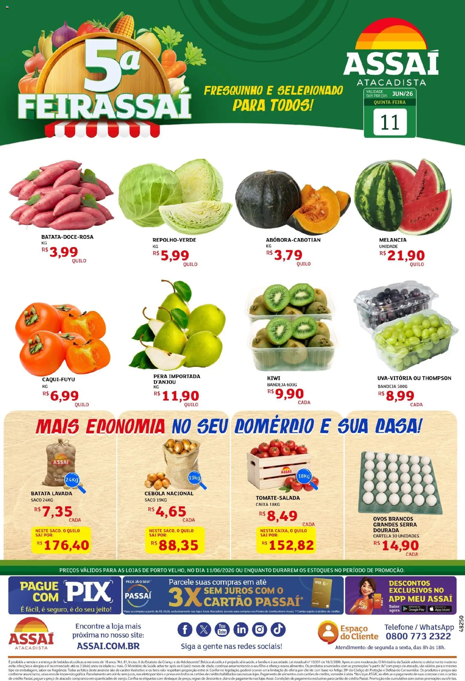 Assaí Atacadista Folheto - válido de 11.06.2026 | Página: 1 | Produtos: Melancia, Pera, Cebola, Batata