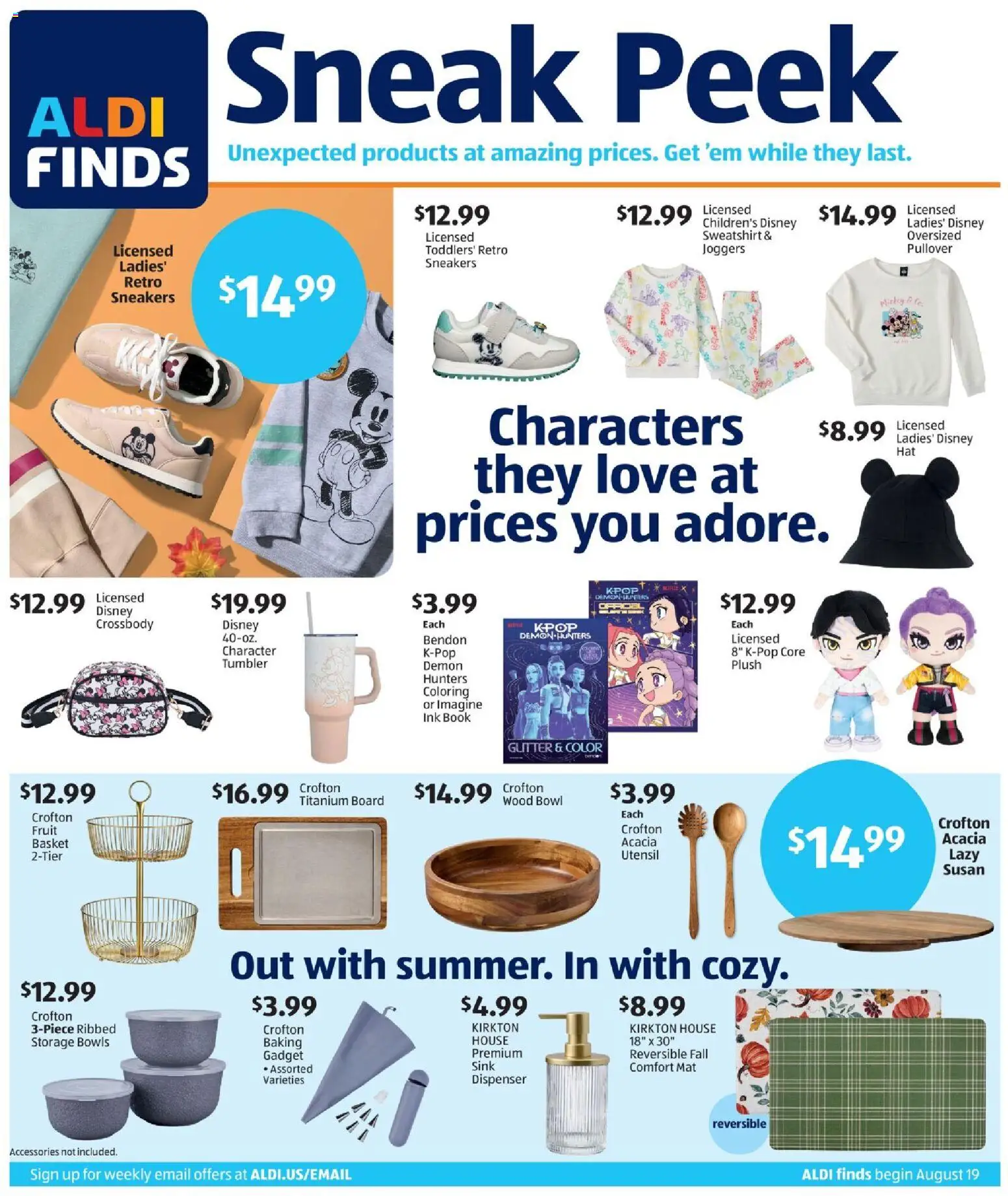 Aldi In Store Ad - valid from 08/19/2026 | Page: 1 | Products: Basket, Ink, Fruit, Sneakers
