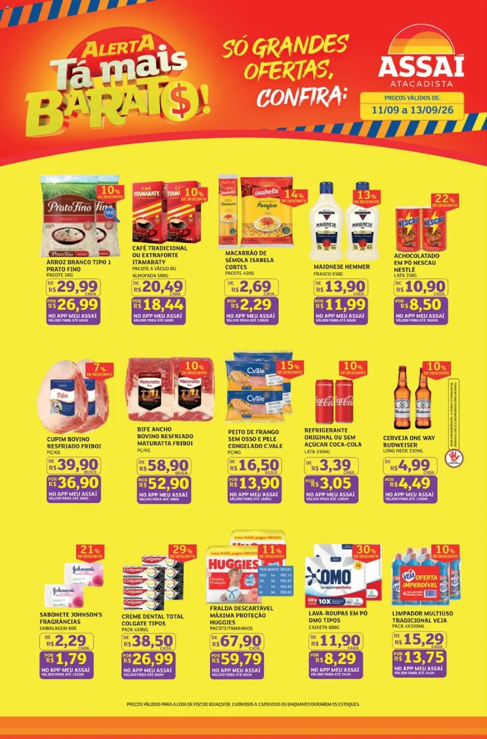 Assaí Atacadista Folheto - válido de 11/09/2026 | Página: 1 | Produtos: Pó, Bife ancho, Sabonete, Açúcar