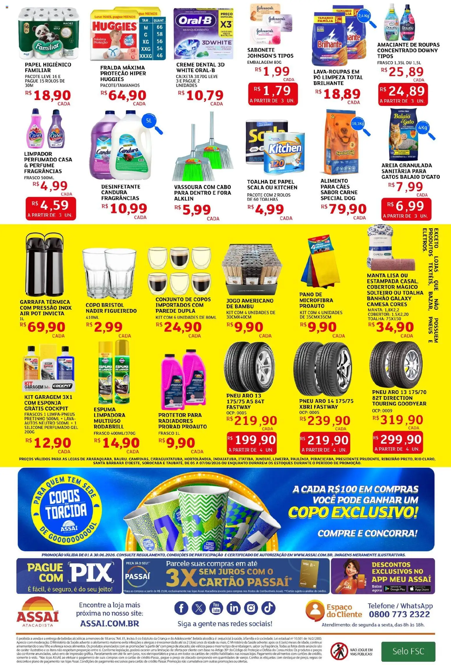 Assaí Atacadista Folheto - válido de 05.06.2026 | Página: 2 | Produtos: Pneu, Creme, Jogo americano, Telefone