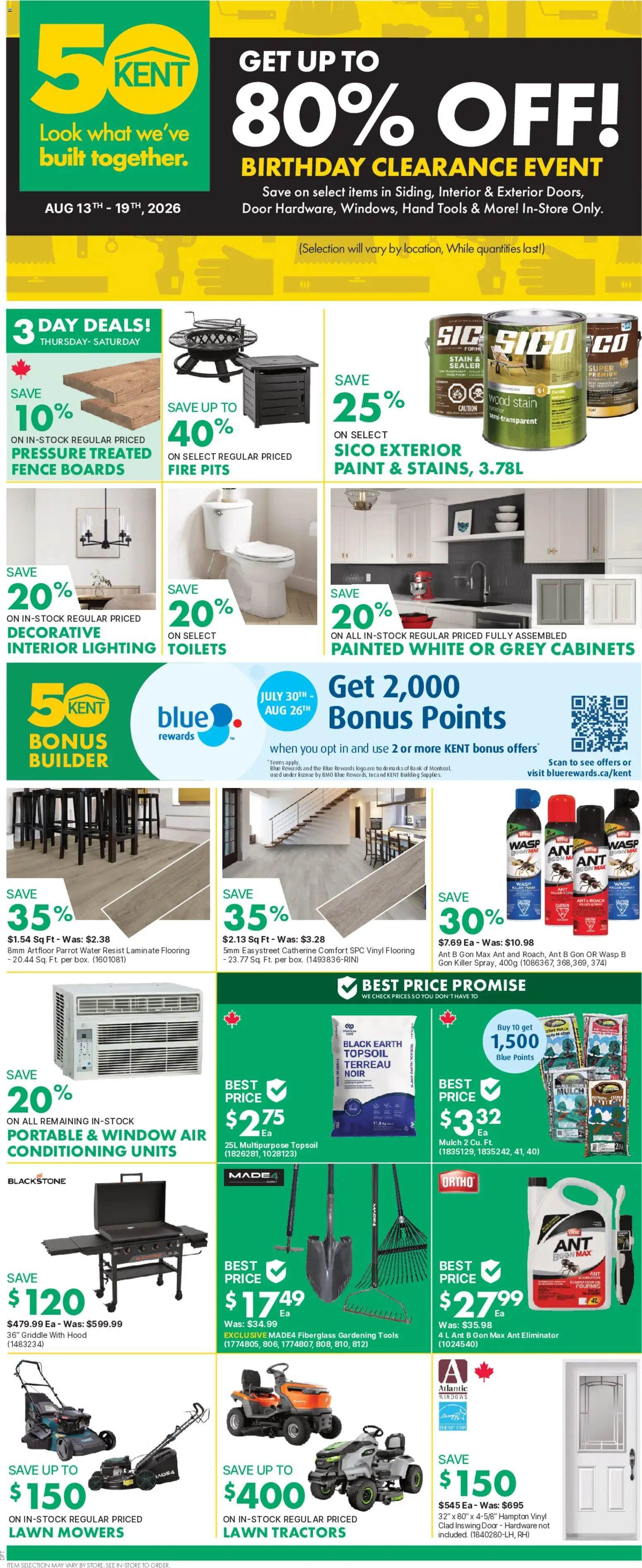 Kent flyer valid from Aug 13, 2026 | Page: 1 | Products: Water, Hand tools, Foam, Lighting
