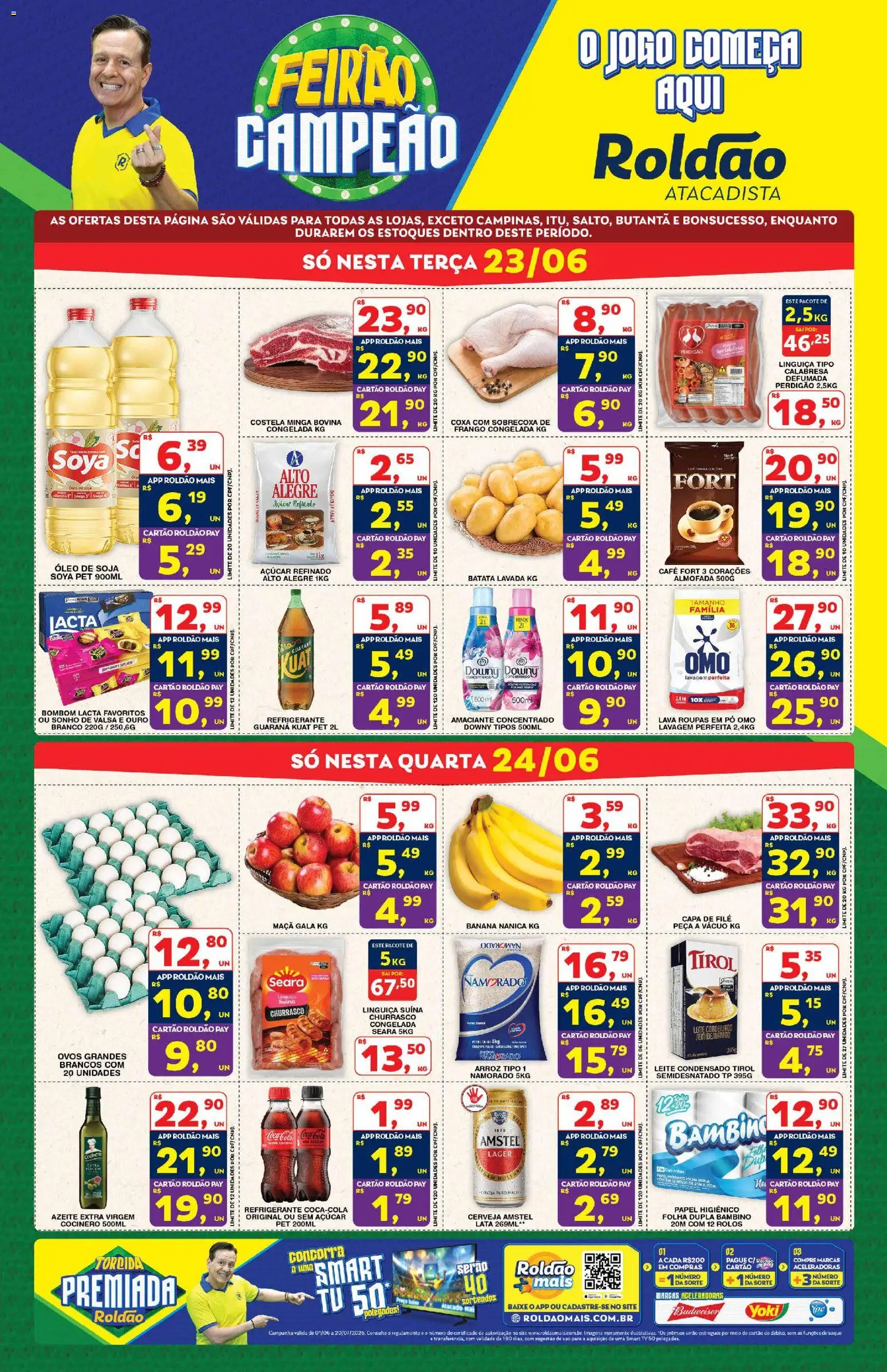 Roldão Folheto - válido de 23/06/2026 | Página: 1 | Produtos: Guaraná, Almofada, Refrigerante, Leite condensado