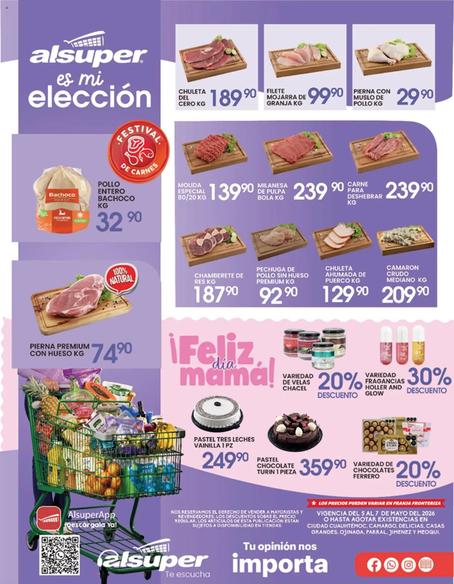 Nuevas ofertas de Alsuper válidas en toda la República Mexicana desde el 05.05.2026. ¡Encuentra las mejores ofertas en Alsuper folleto Chihuahua-Estado! | Página: 1 | Productos: Milanesa, Pastel, Chocolate, Res
