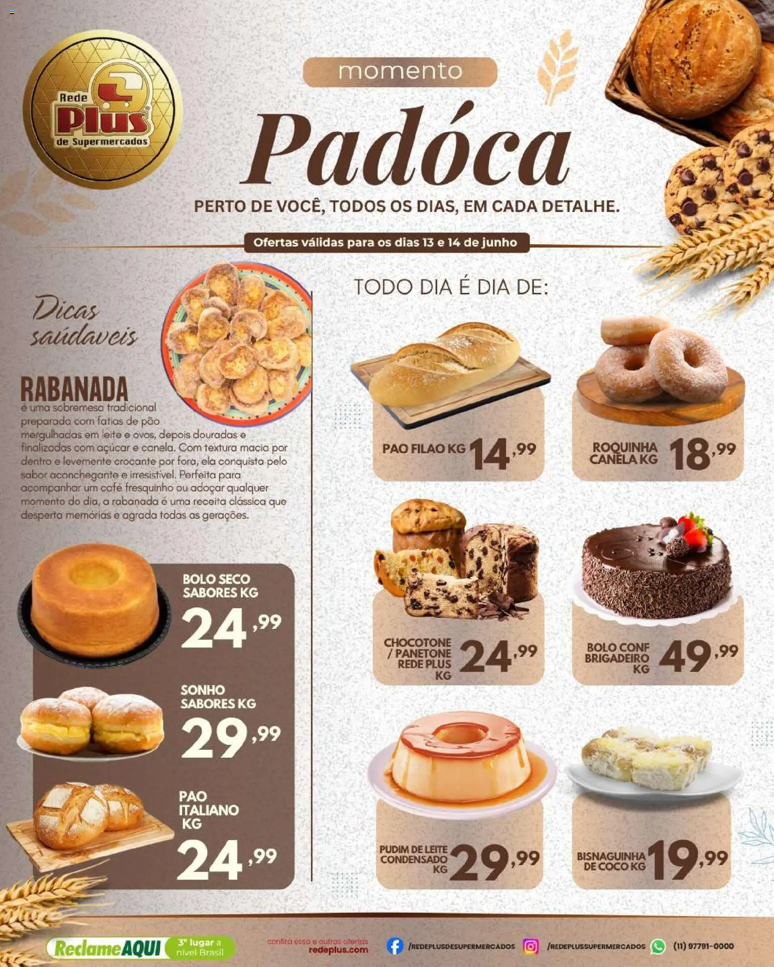 Rede Plus Supermercados Folheto - válido de 12.06.2026 | Página: 6 | Produtos: Pão, Canela, Panetone, Chocotone
