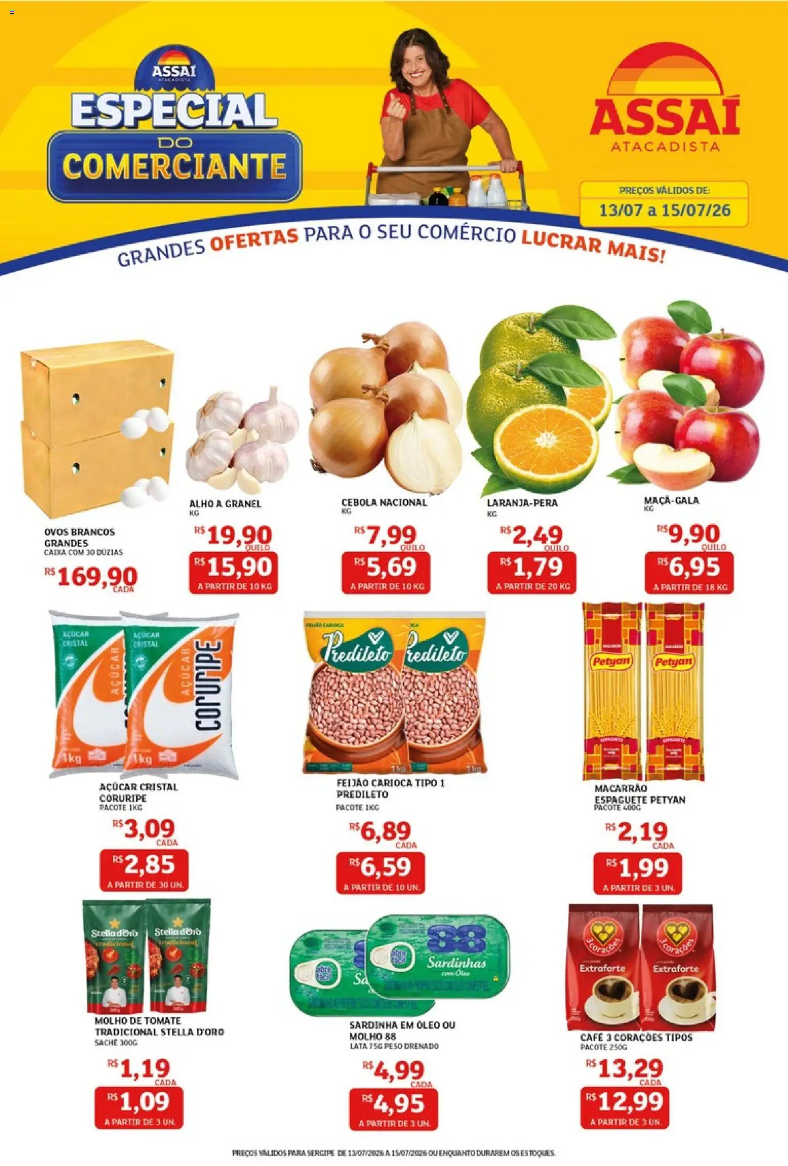 Assaí Atacadista Folheto - válido de 13/07/2026 | Página: 1 | Produtos: Espaguete, Ovos, Açúcar, Sardinha