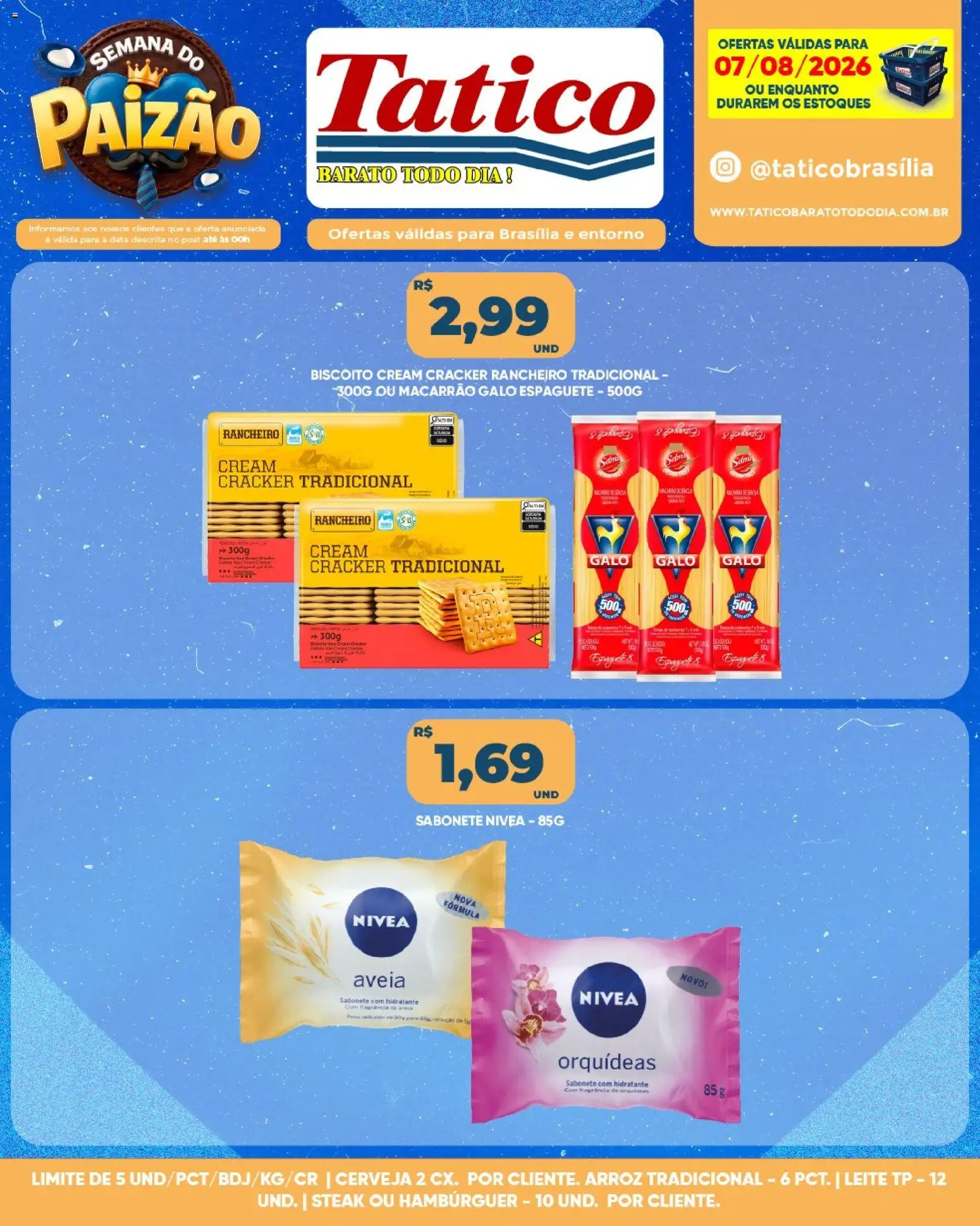Tatico Folheto - válido de 07/08/2026 | Página: 2 | Produtos: Espaguete, Biscoito, Macarrão, Hambúrguer