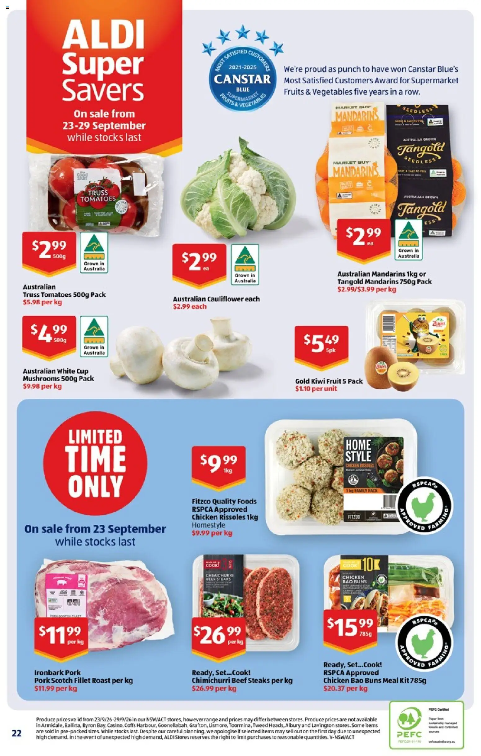 Aldi catalogue - valid from 30/09/2026 | Page: 22 | Products: Pork roast, Vegetables, Fruits, Cauliflower