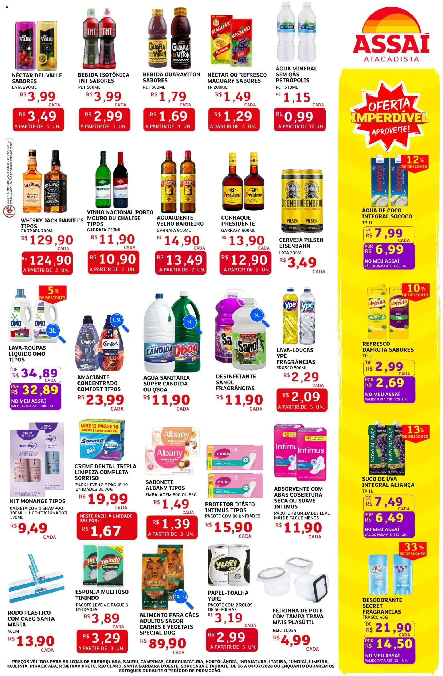 Assaí Atacadista Folheto - válido de 06/07/2026 | Página: 3 | Produtos: Refresco, Conhaque, Bebida, Água mineral