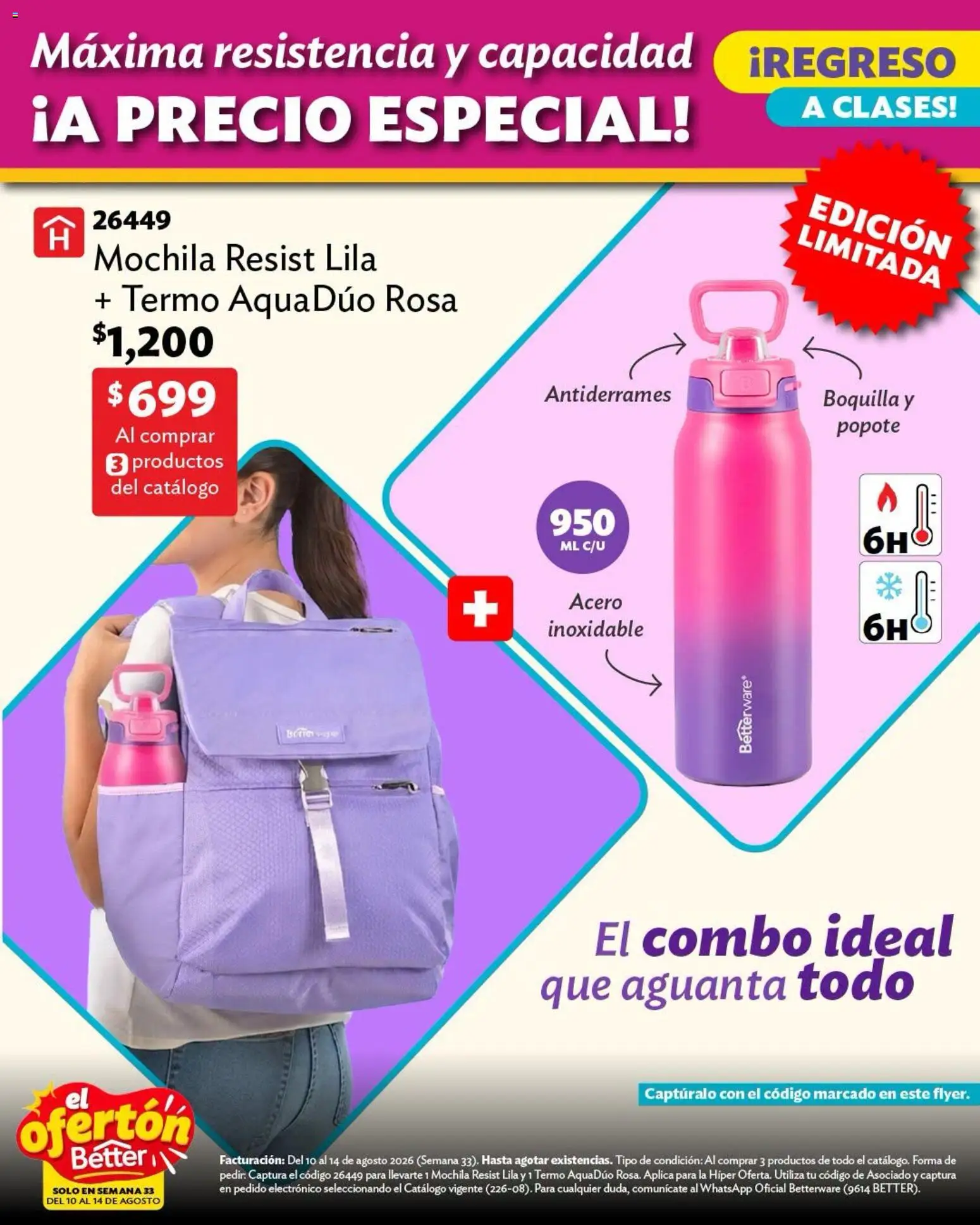Nuevas ofertas de Betterware válidas en toda la República Mexicana desde el 10/08/2026. ¡Encuentra las mejores ofertas en Betterware catálogo El Ofertón! | Página: 5 | Productos: Mochila, Termo