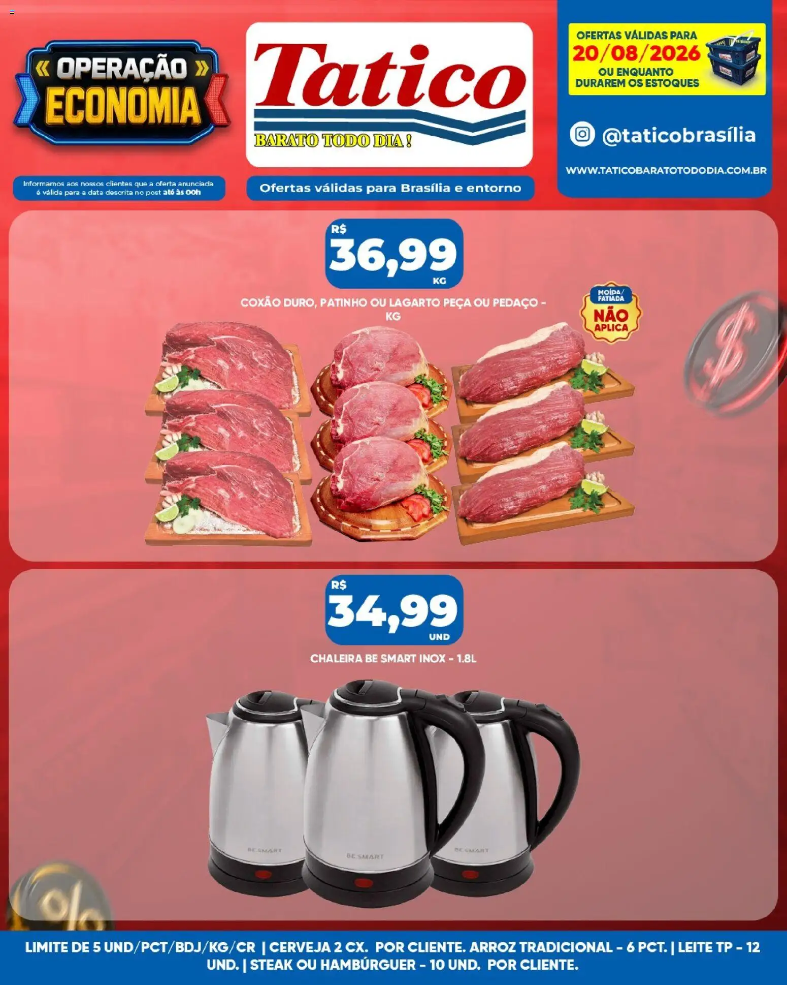 Tatico Folheto - válido de 20/08/2026 | Página: 12 | Produtos: Chaleira, Steak, Leite, Cerveja