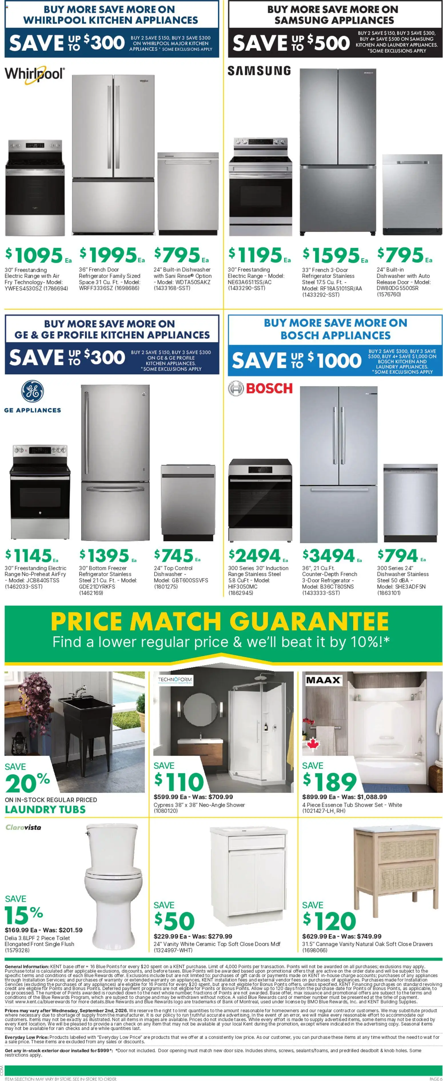 Kent flyer valid from Aug 27, 2026 | Page: 8 | Products: Refrigerator, Dishwasher, Shower, Door
