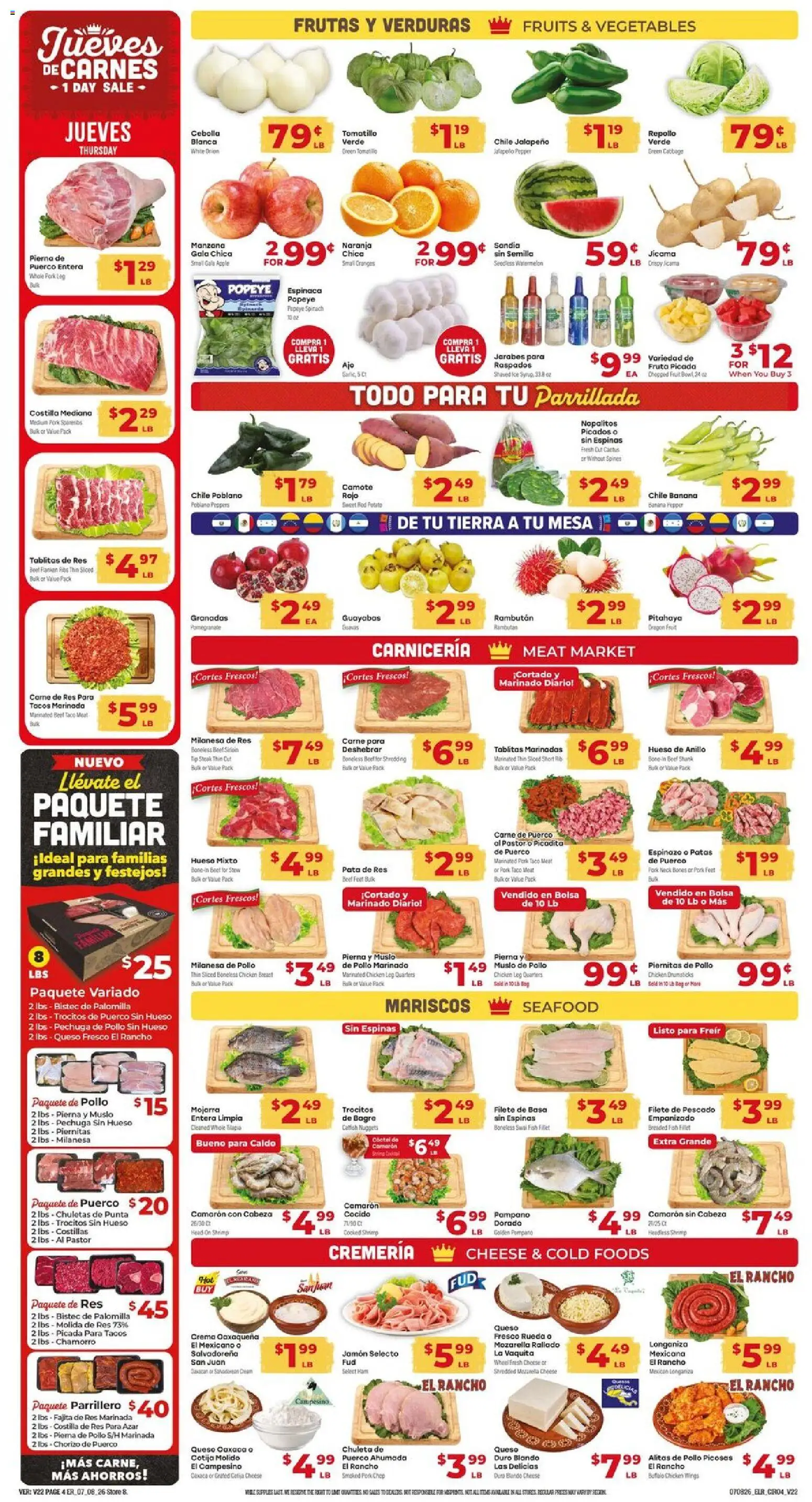 El Rancho Weekly Ad - valid from 07/08/2026 | Page: 4 | Products: Peppers, Cheese, Ham, Pepper