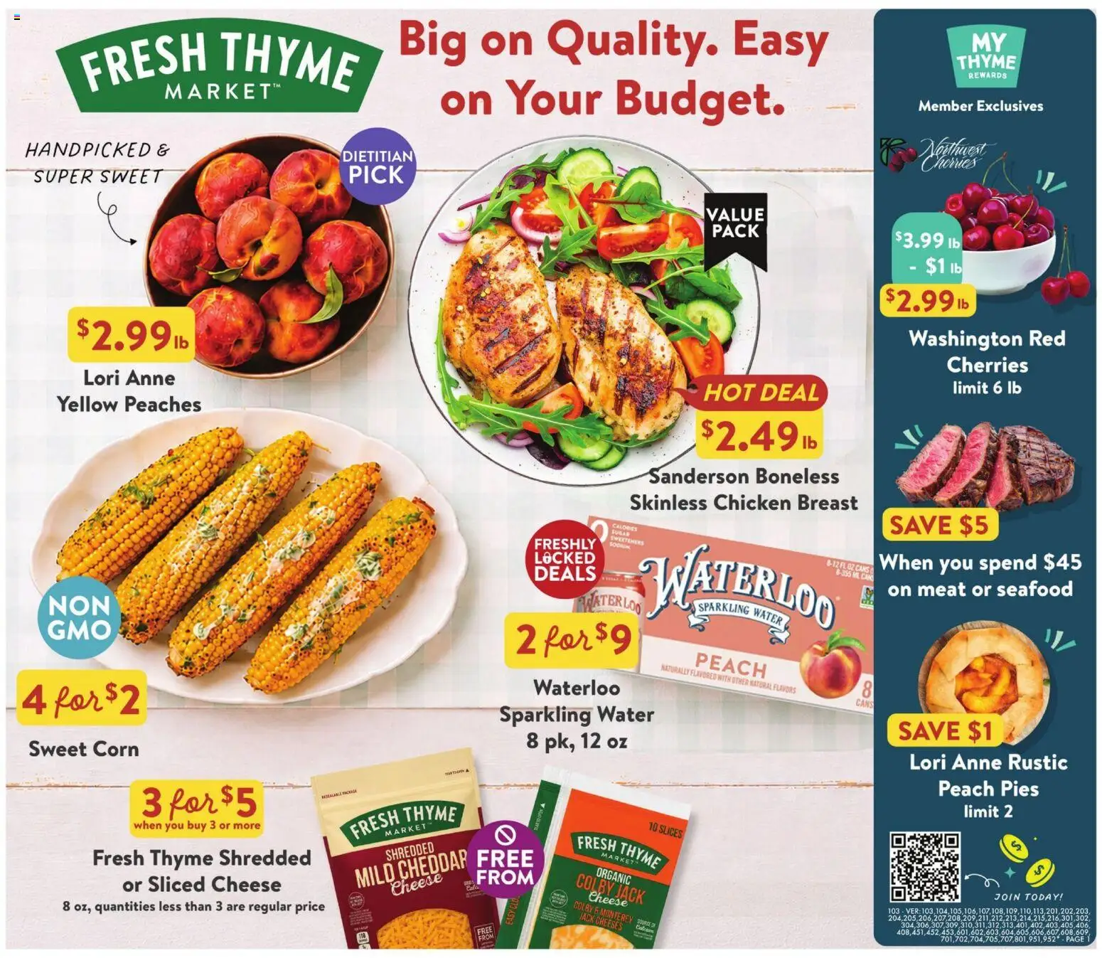 Fresh Thyme Weekly Ad - valid from 07/15/2026 | Page: 2 | Products: Corn, Cherries, Peaches, Seafood