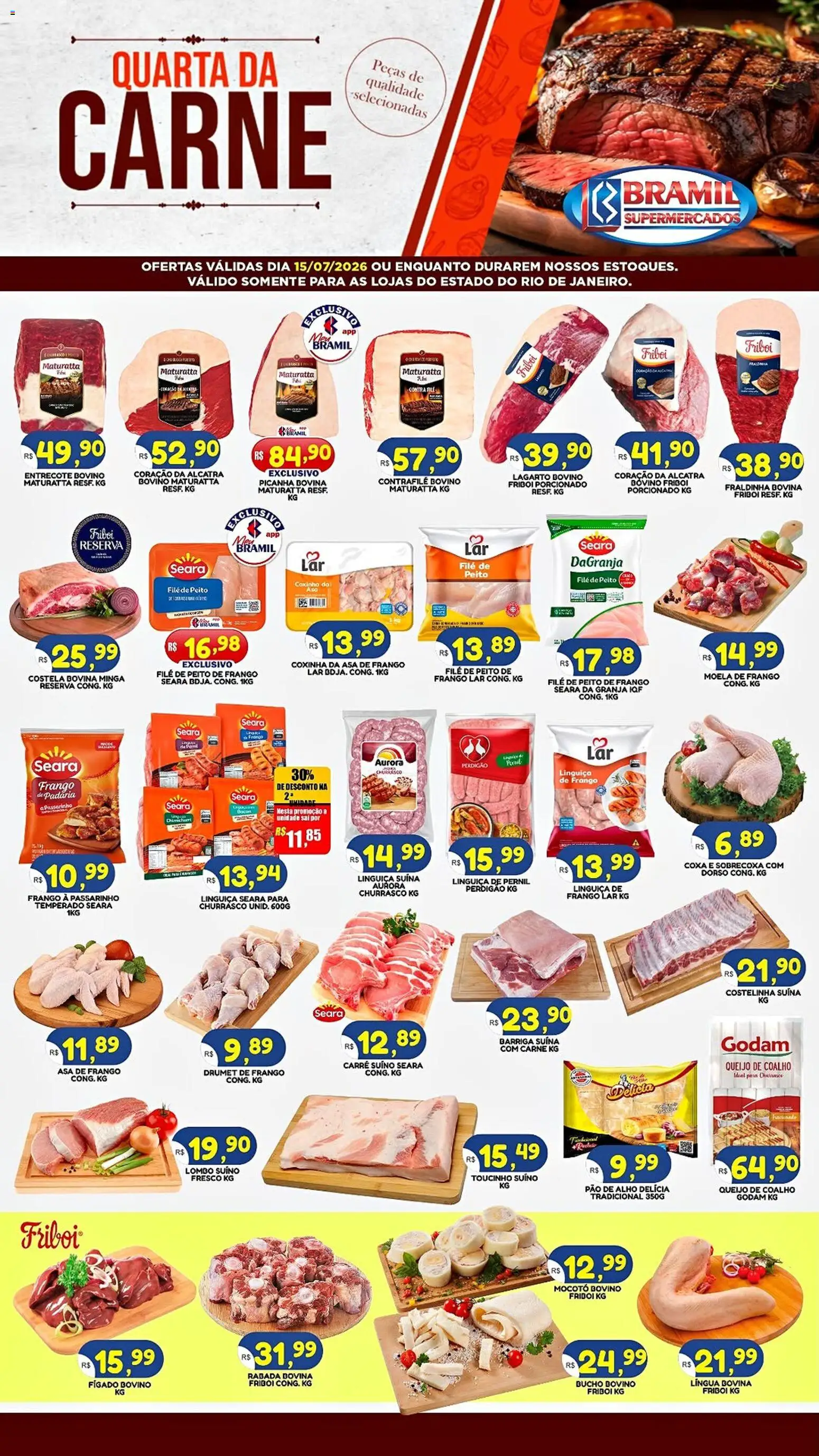 Bramil Supermercados Folheto - válido de 15/07/2026 | Página: 1 | Produtos: Linguiça, Picanha, Lombo, Carne